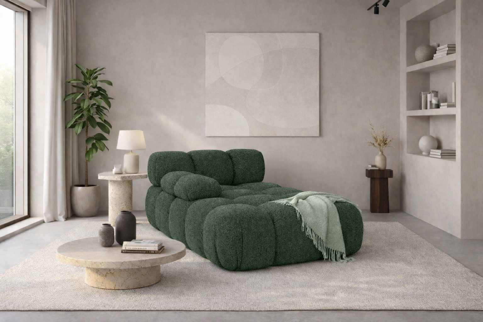 Kaiser Möbel Chaiselongue modular für Wohnzimmer, Bouclé-Stoff Abriamo, Selia, Chaiselongue, Chaiselongue-Modul zum Entspannen,Modernes Lounge-Design
