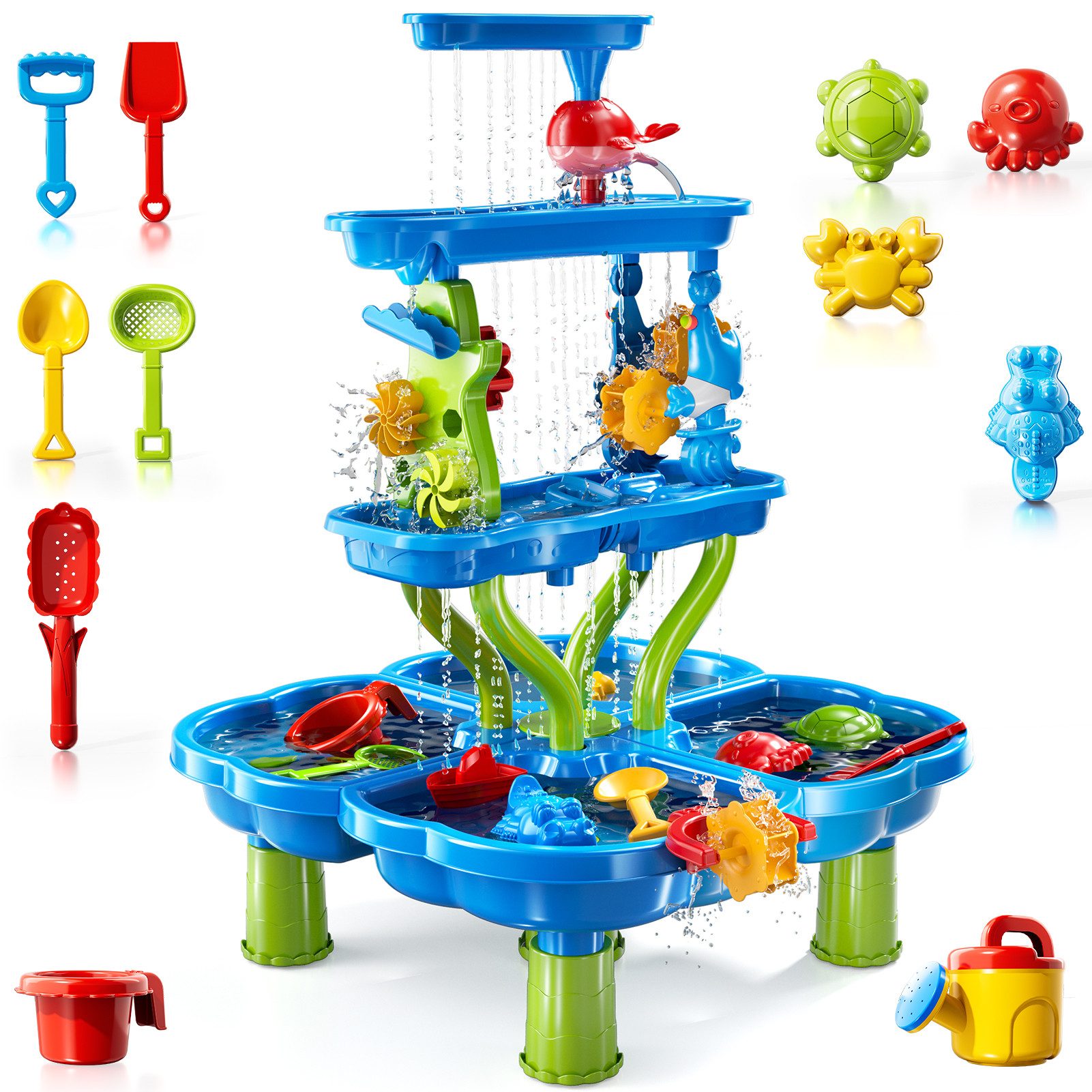 TEMI Wasserspieltisch Wasser Spielzeug Tabelle Strandspielzeug Sandwassertisch, (Set, vertikal), Sand Wasser Spielzeug für Outdoor Hinterhof