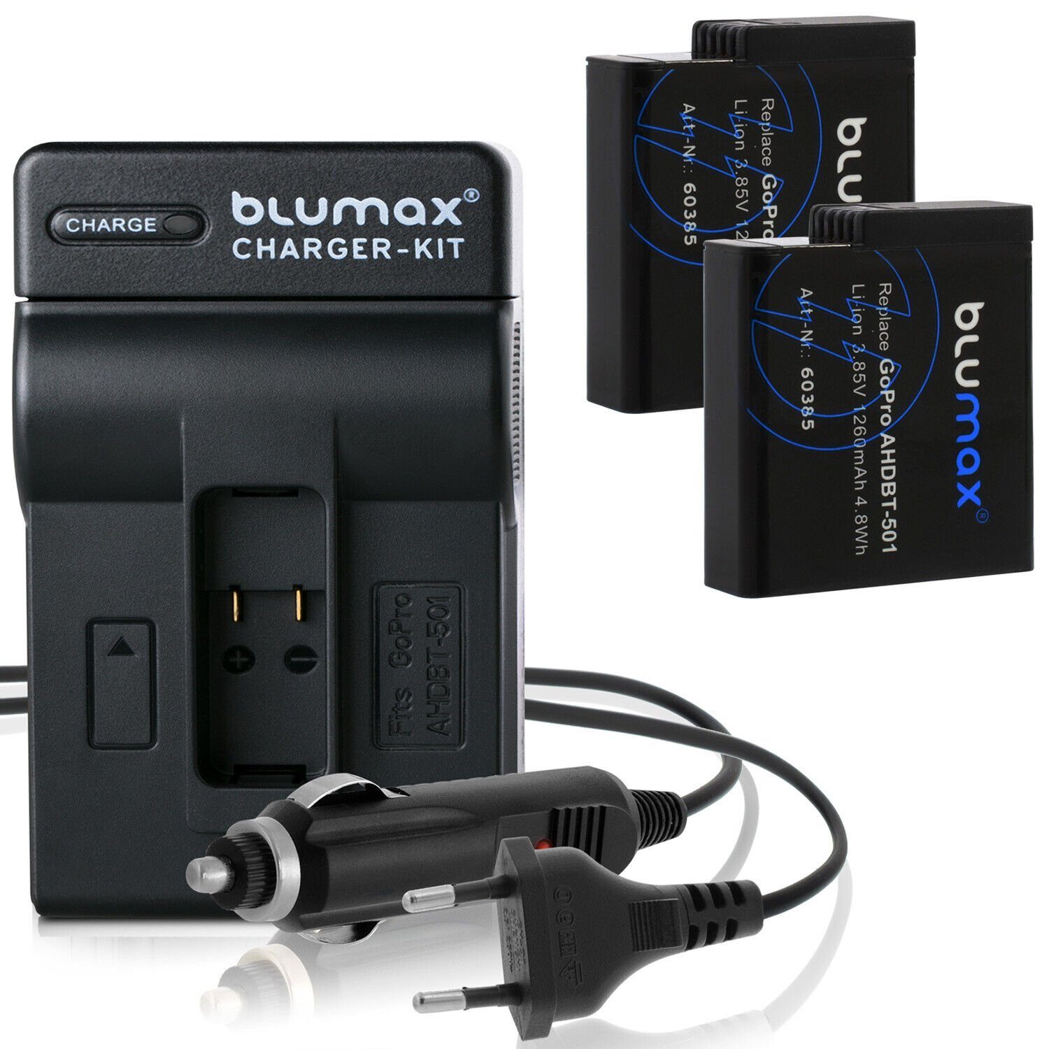 Blumax Set mit Lader für GoPro Hero 2018 AHDBT-501 1260mAh Kamera-Akku