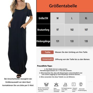B.X Off-Shoulder-Kleid Off-Shoulder-Kleid Kurzärmliges langes mit VAusschnitt ELASTIC DRESS Frühlingsfarbenes, langes, geschlitztes Strapskleid