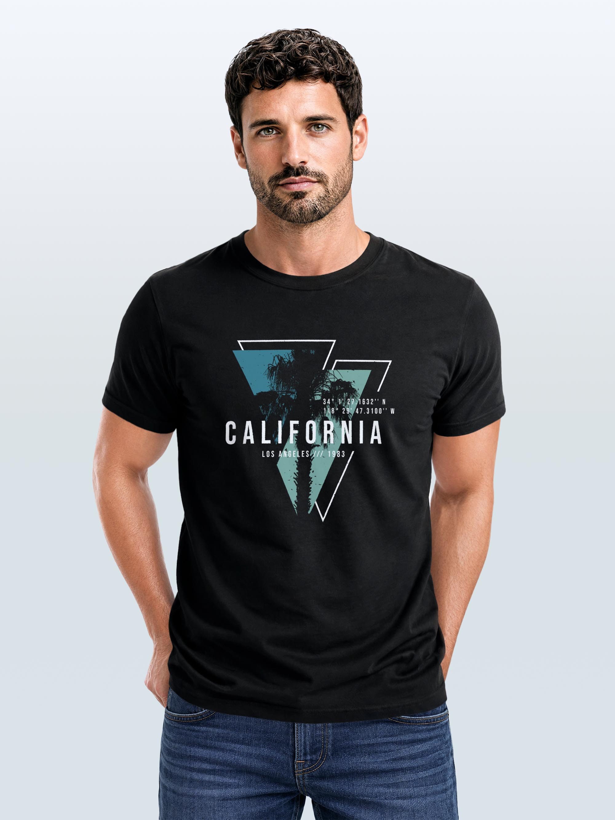 Neverless Print-Shirt Herren T-Shirt California Los Angeles Surfing Motiv Sommer Fashion mit Print