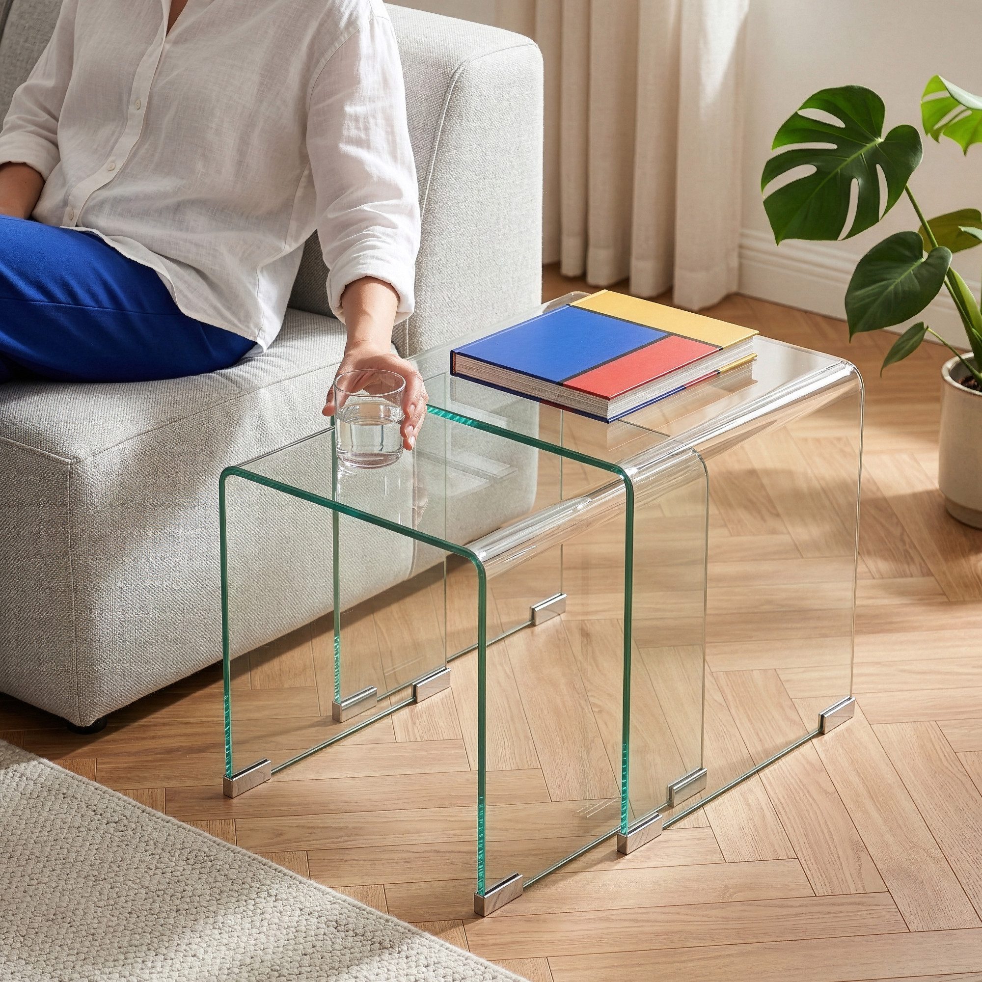 en.casa Satztisch, »Kariengem« 2-tlg. Couchtisch-Set Glastischen Transparent