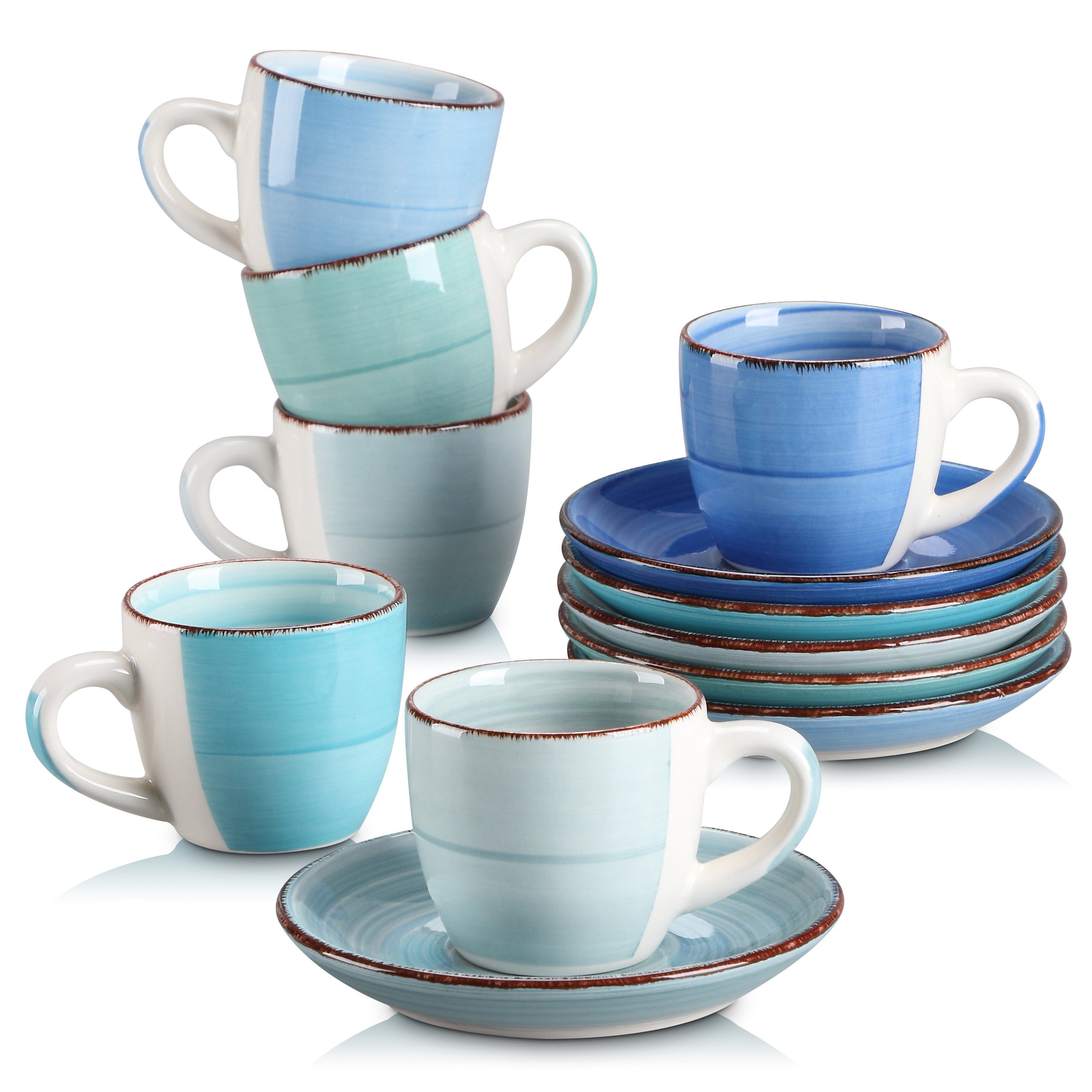 vancasso Tafelservice BONITA (12-tlg), 6 Personen, Steingut, Espresso-Kaffeeset Blaue Serie