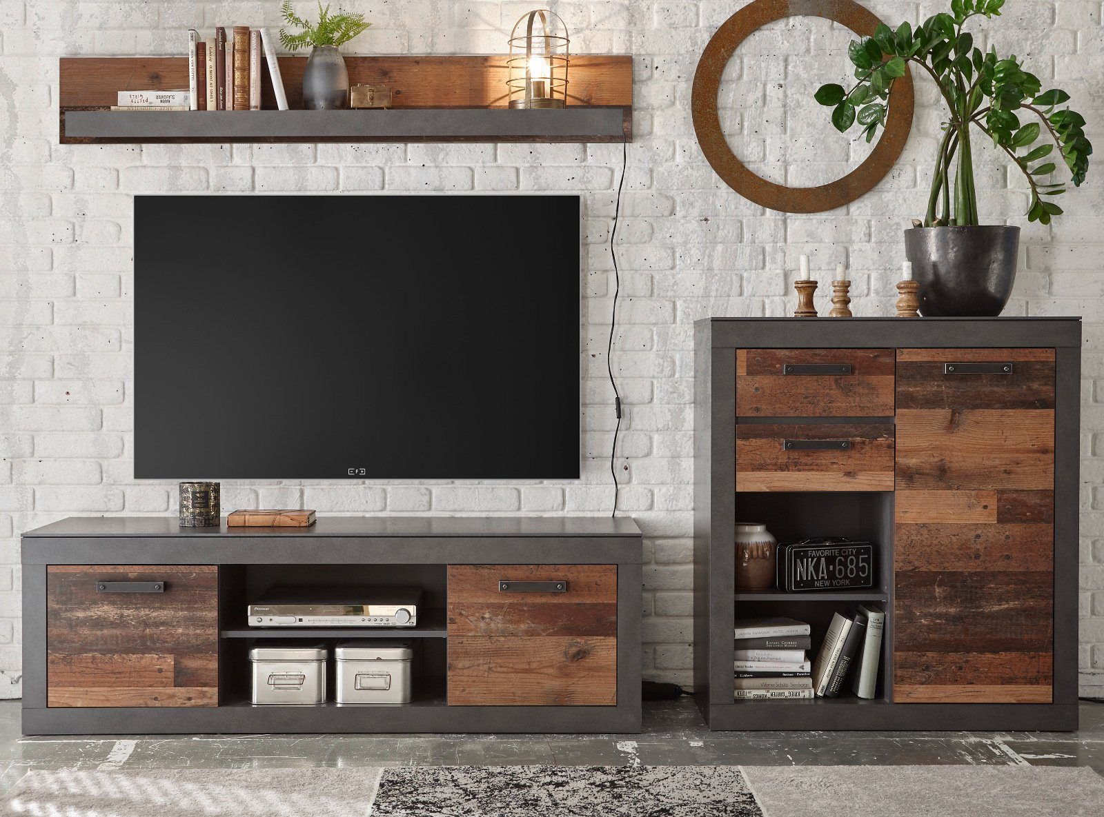 Furn.Design Wohnwand Ward, (Schrankwand 3-teilig, Breite ca. 250 cm), modernes Used-Wood-Design