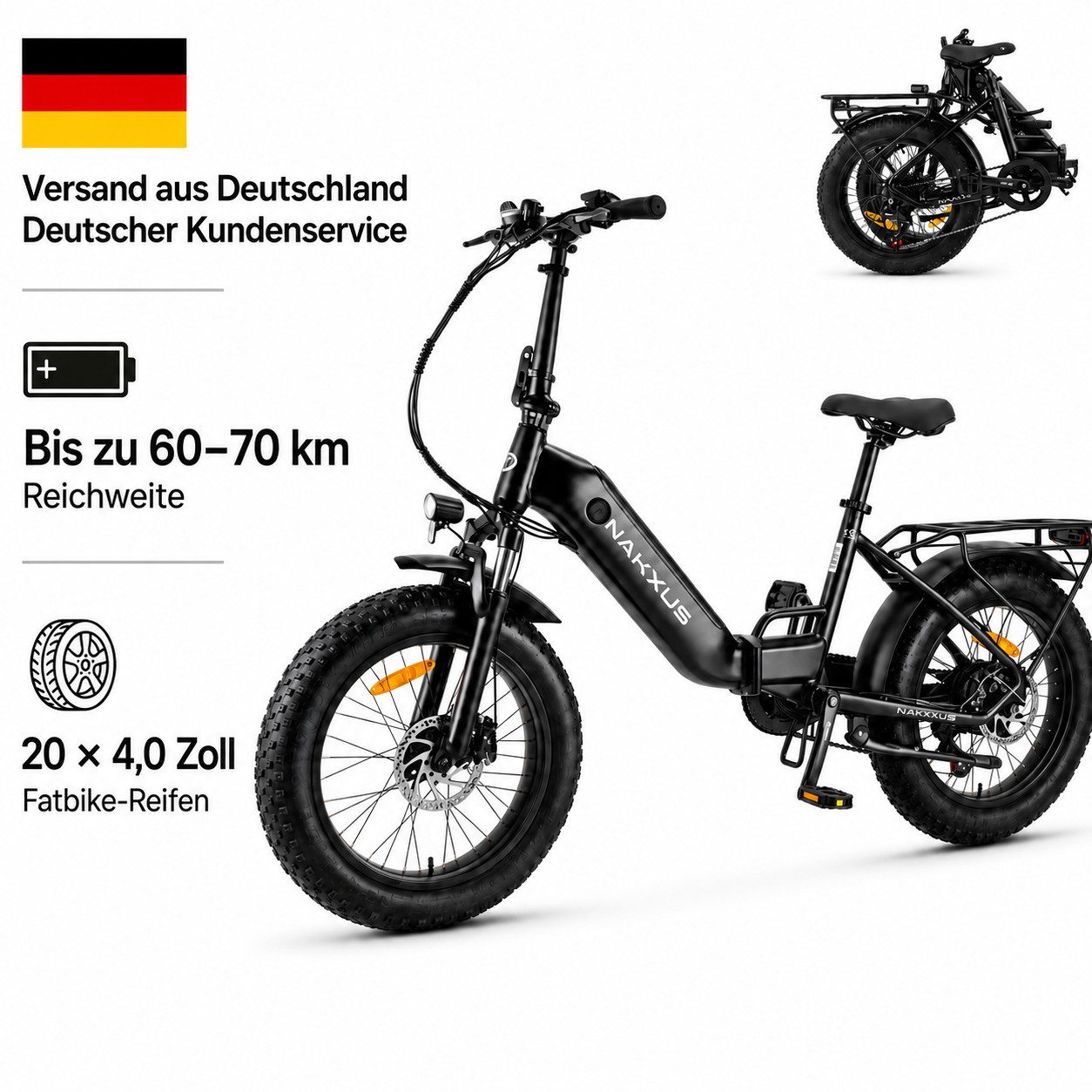 PIXAR E-Bike Cityrad 20 Zoll Klapp-Elektrofahrrad Fatbike, 36V 14,5Ah Akku, Shimano 7-Gang, 7 Gang, Mittelmotor, 522 Wh