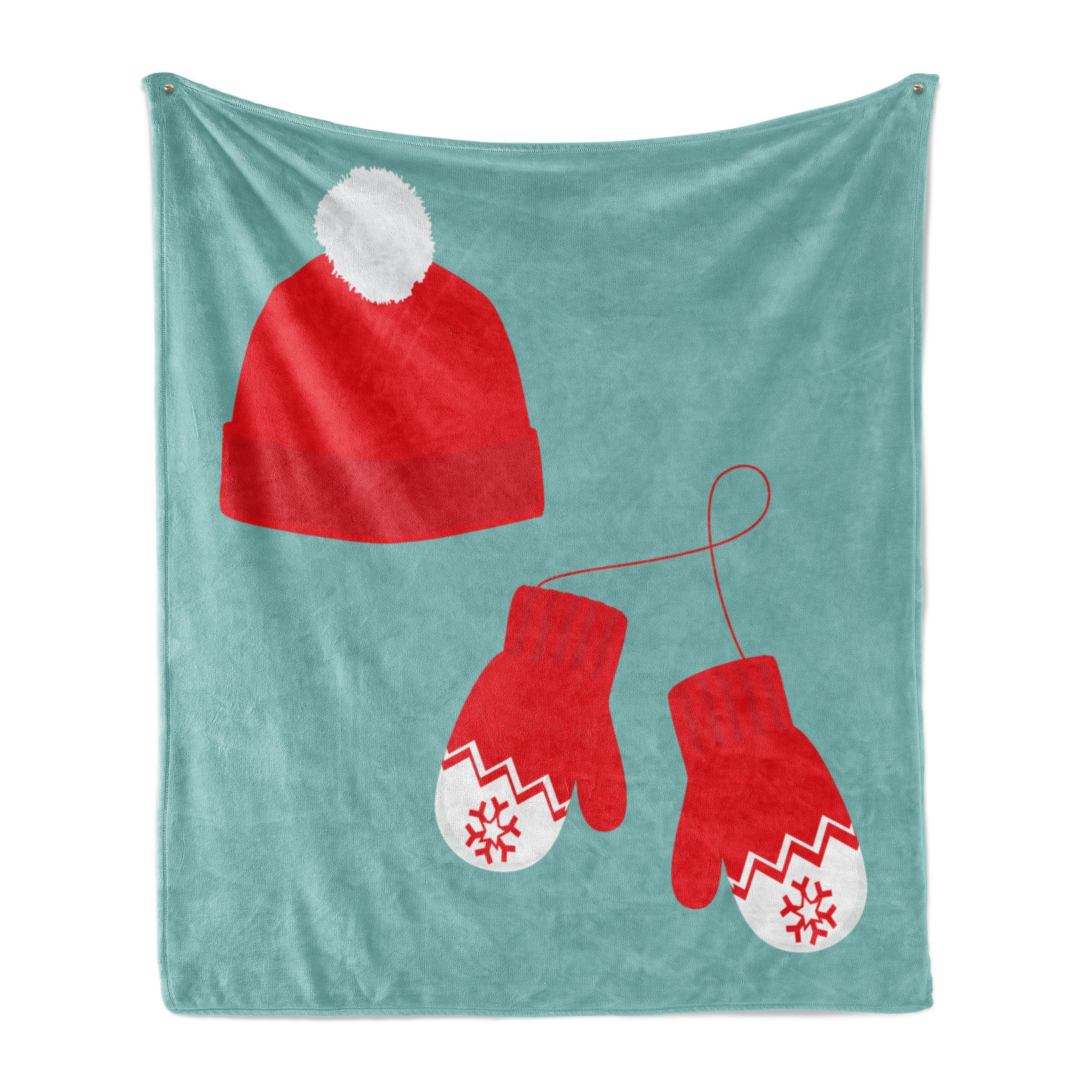 Wohndecke Gemütlicher Plüsch für den Innen- und Außenbereich, Abakuhaus, Weihnachten Ein Paar Handschuhe Hut