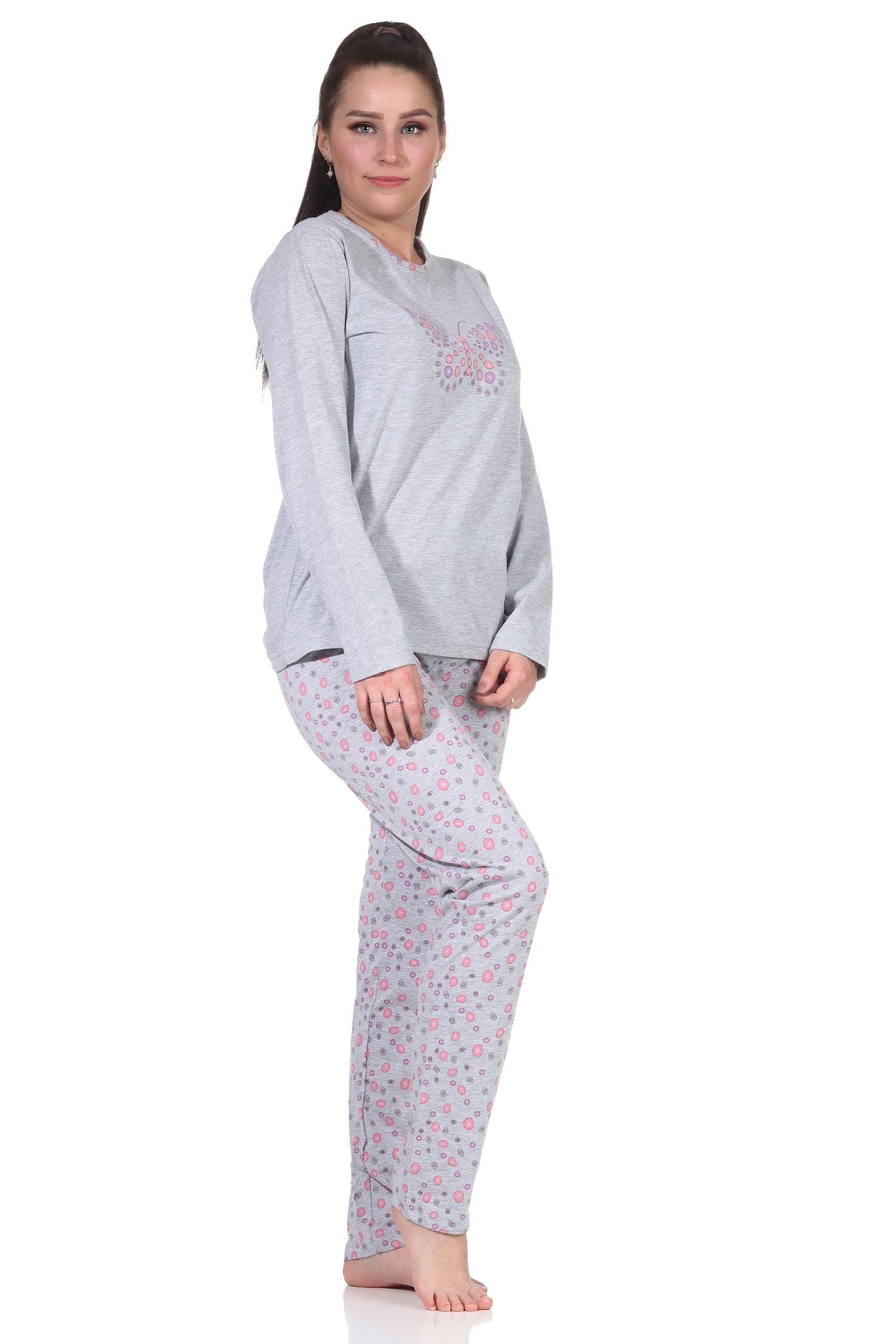 Wäsche/Bademode Pyjamas RELAX by Normann Pyjama Damen langarm Schlafanzug Pyjama mit Schmetterlingen als Motiv - 112 201 10 714