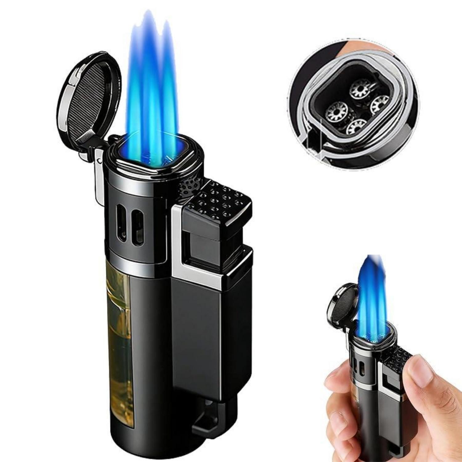 LuxusKollektion Feuerzeuge Jetflamme Feuerzeug, 4 Jet, schwarz