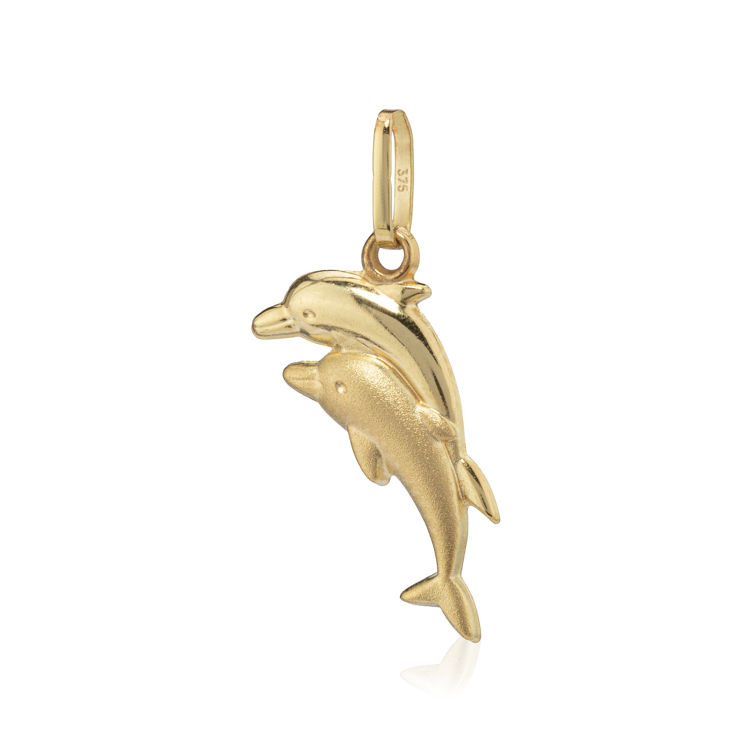 375 NKlaus Kettenanhänger Gelb Delfin Talisman Gold klein Kettenanhänger