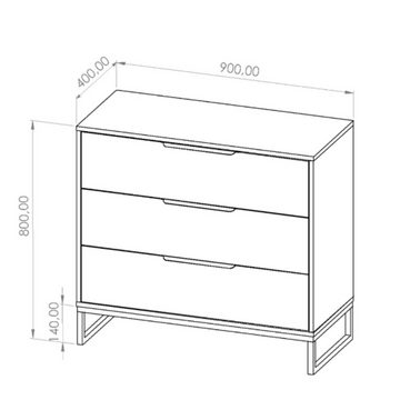 Furnix Kommode LENDRI Sideboard mit 3 Schubladen Metallgestell Hickory/Weiß, Maße 90x80x40 cm, multifunktional, Design & Funktionalität