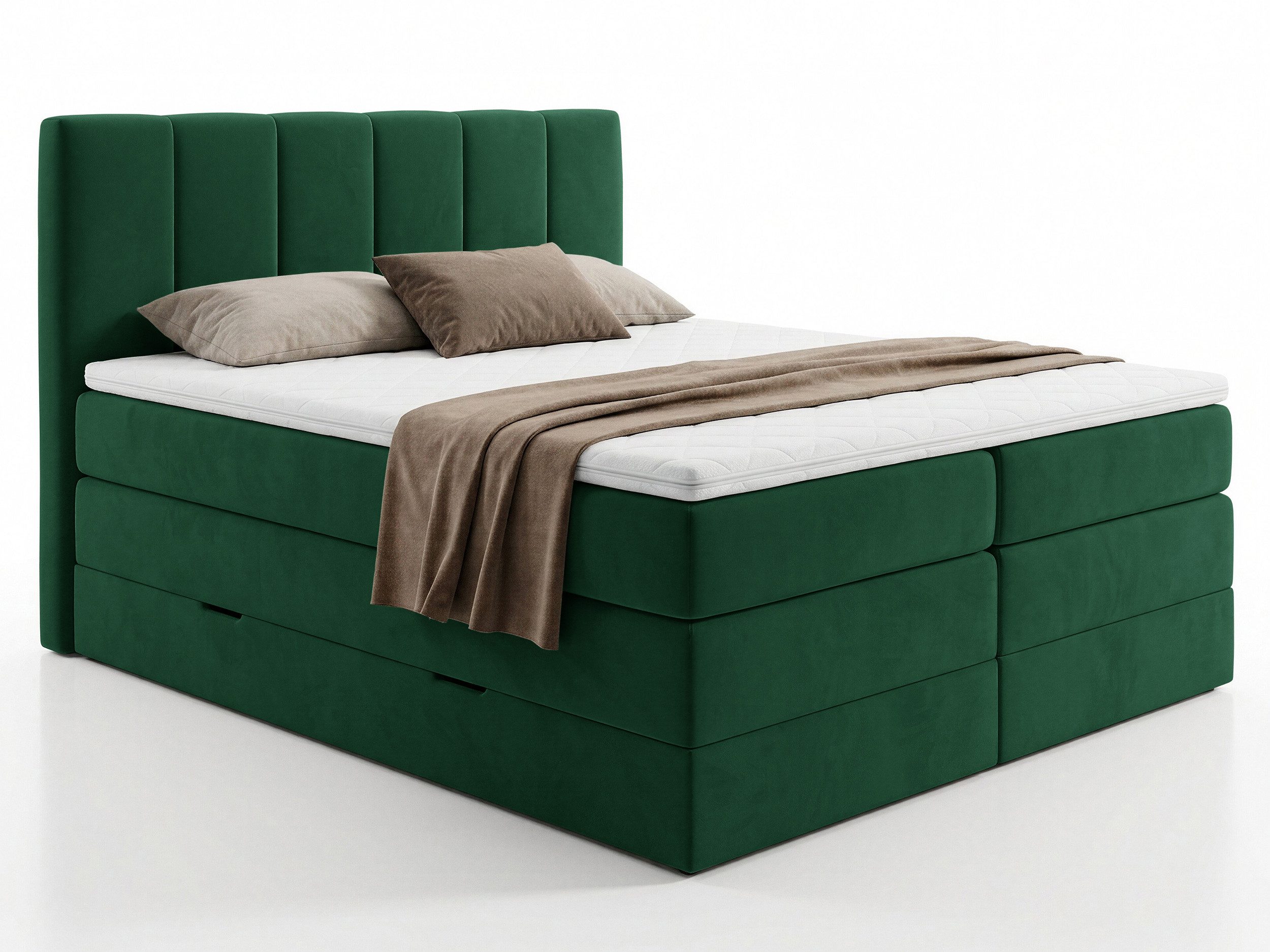 Sofnet Boxspringbett Star XL (2x Bettkästen, Bonellfederkern- und Taschenfederkernmatratze, Topper), Polsterbett, Doppelbett, Velours, mit Kopfteil, 140/160/180x200 cm
