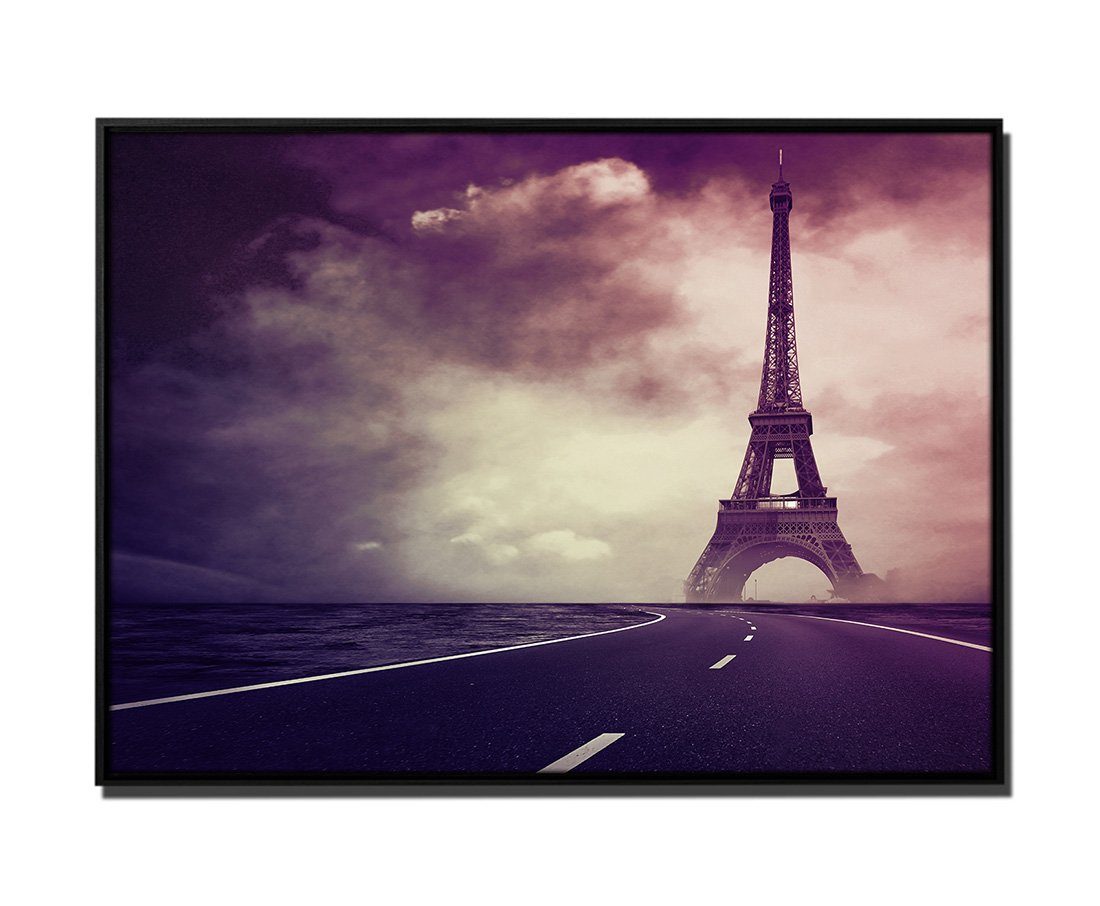 Sinus Art Leinwandbild 105x75cm Leinwandbild Petrol Leere Straße Eiffelturm