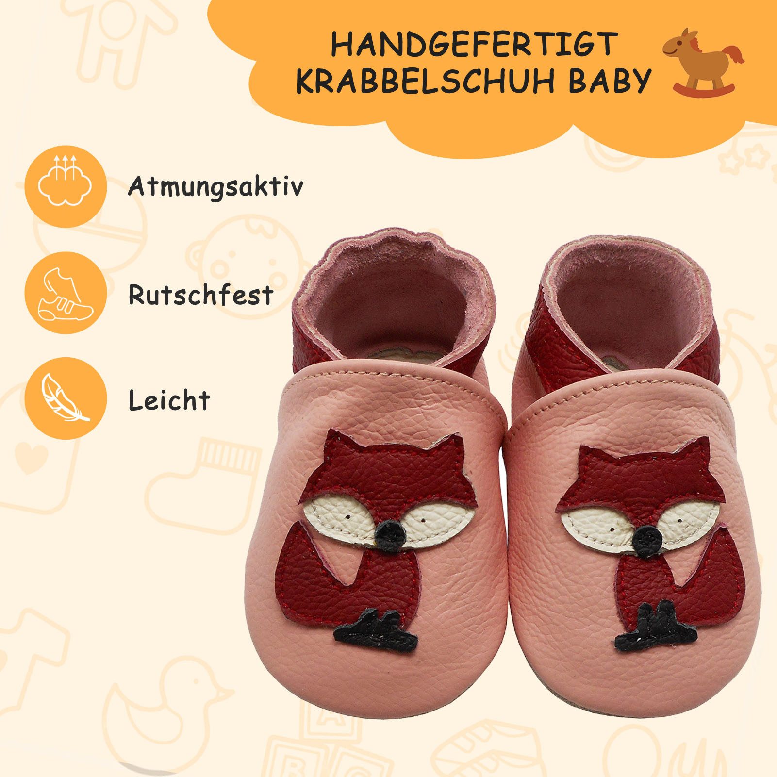Yalion Yalion Leder Baby-Lauflernschuhe, weich, rutschfest, handgefertigt Krabbelschuh