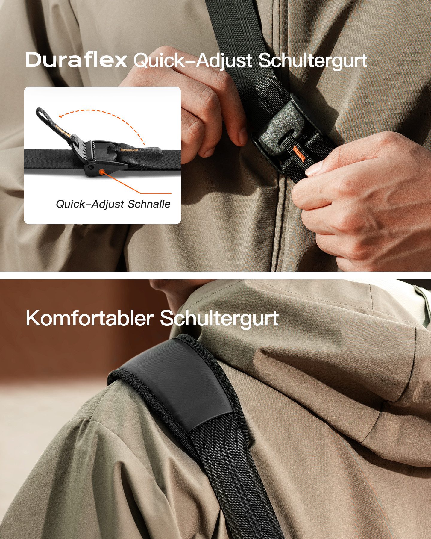 Inateck Umhängetasche Tasche für elektronisches Zubehör, 135° Öffnungsdesign, spritzwassergeschützte