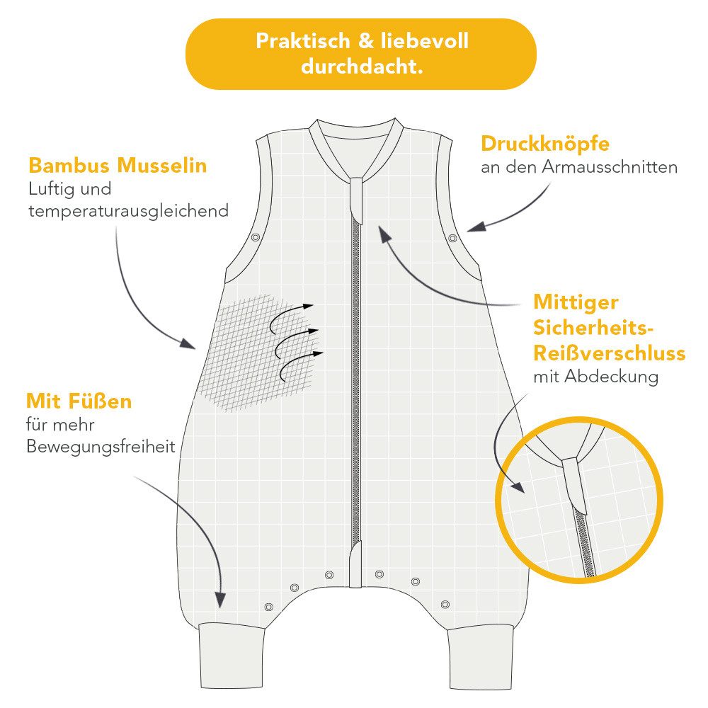 Schlummersack Kinderschlafsack Musselin Schlafsack mit Füßen, 0.5 Tog – Bild 5 von 5