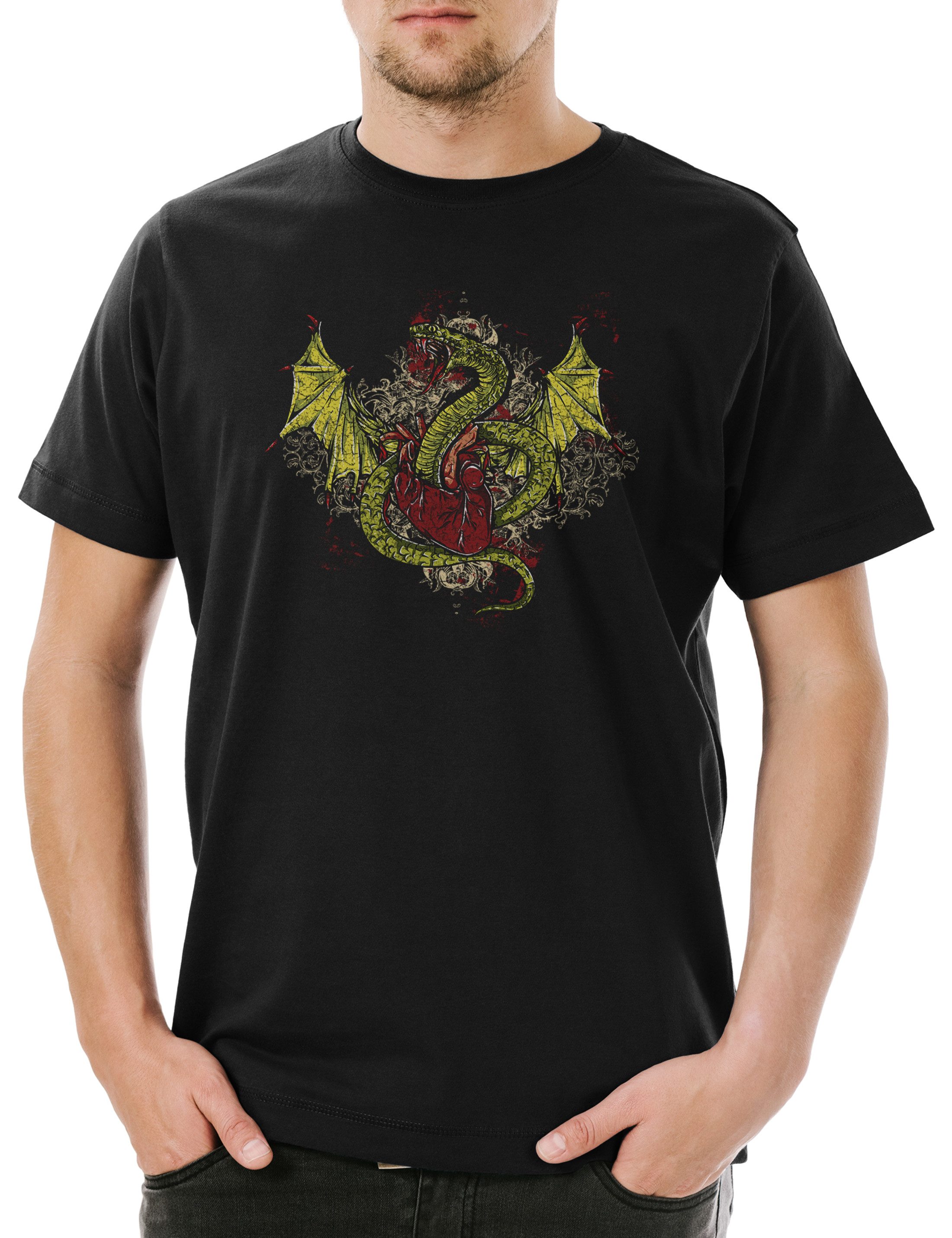 Urban Backwoods Print-Shirt Vampire Snake Herren T-Shirt Serpent Snake Schlange Vampir Dragon Bat (1-tlg) Fledermaus Drache Drachen Bat