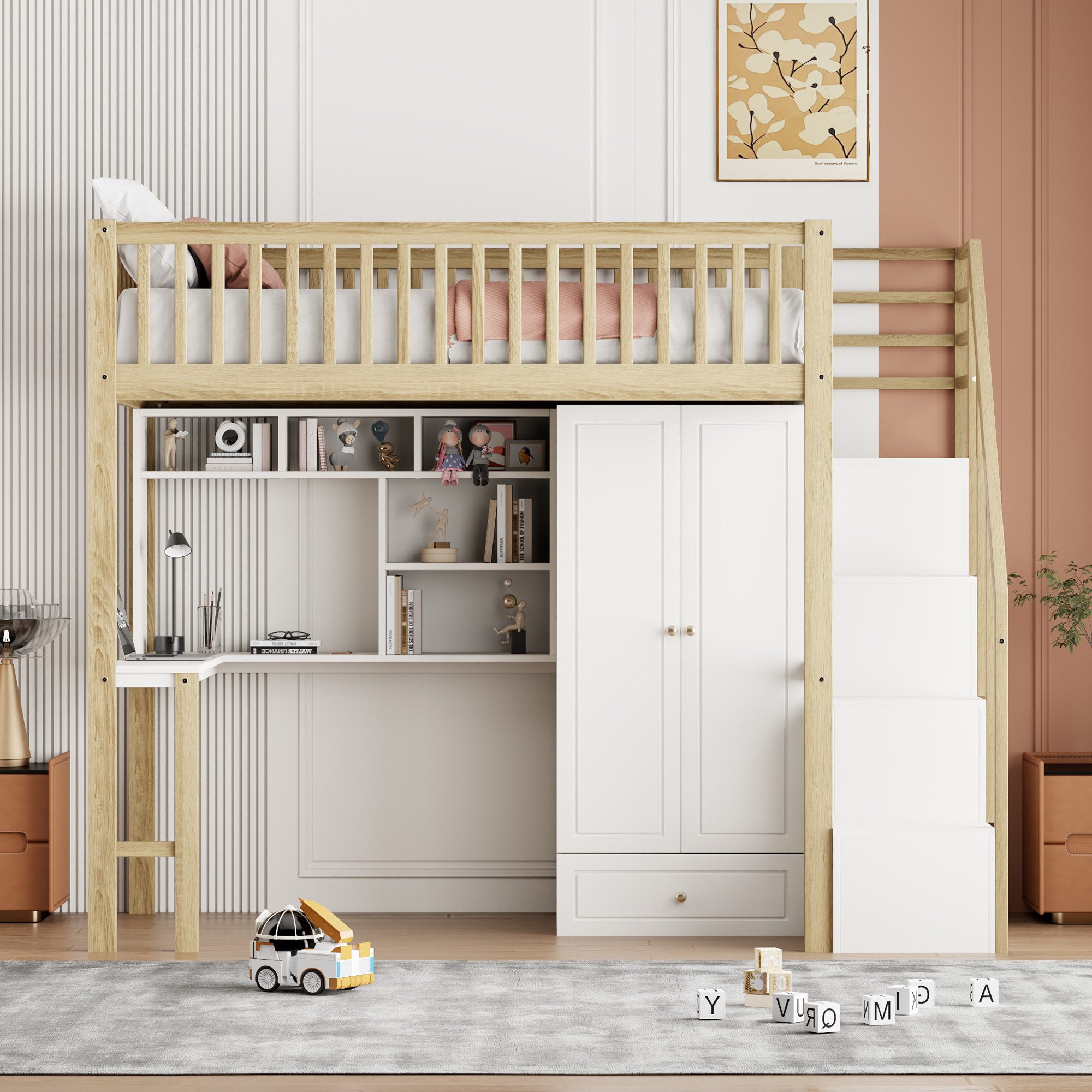 Odikalo Jugendbett Kinderbett Hochbett mit Kleiderschrank günstig online kaufen