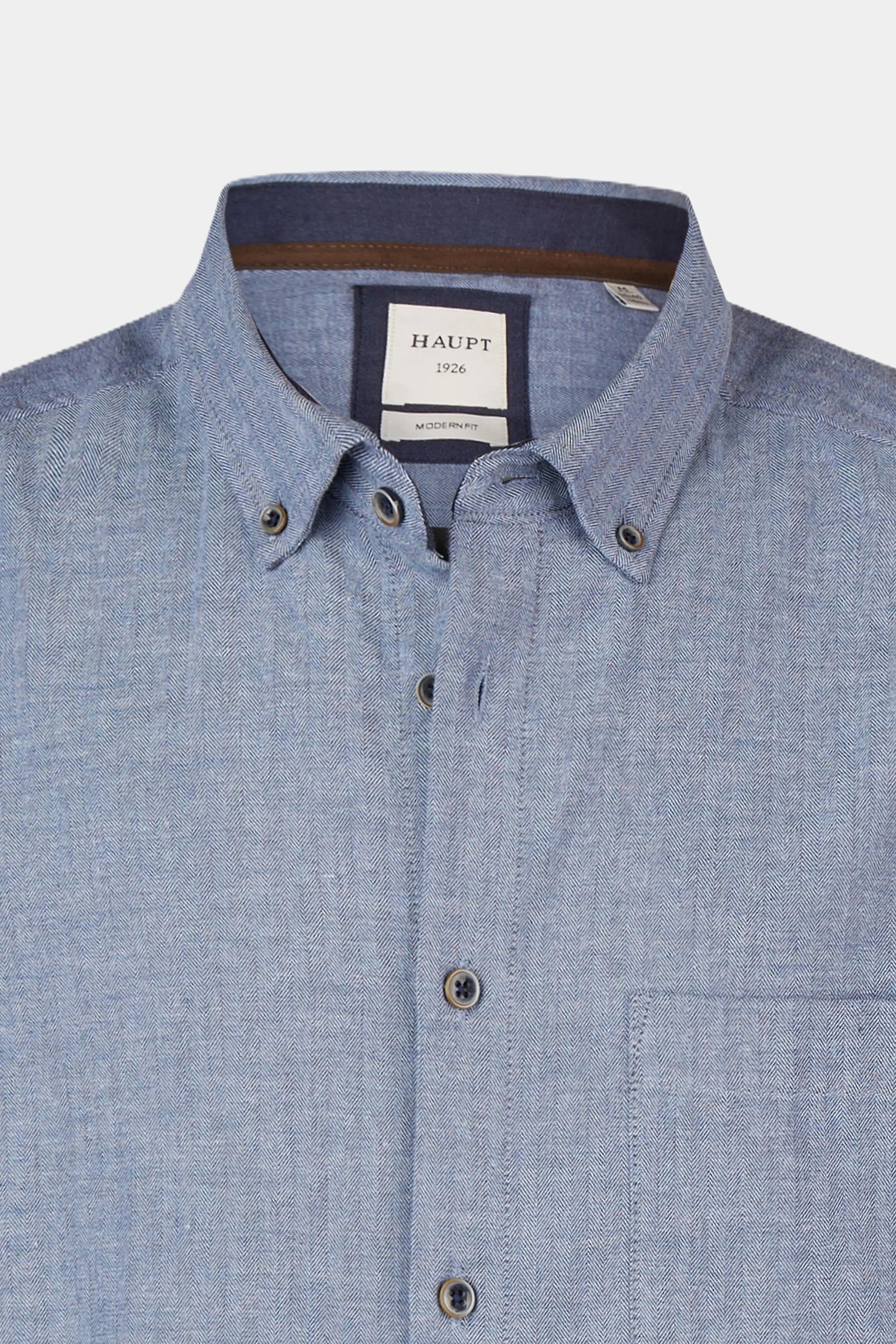 Langarmhemd Haupt Modern Fit Langarm Baumwoll-Herrenhemd Unifarben TRUE BLUE