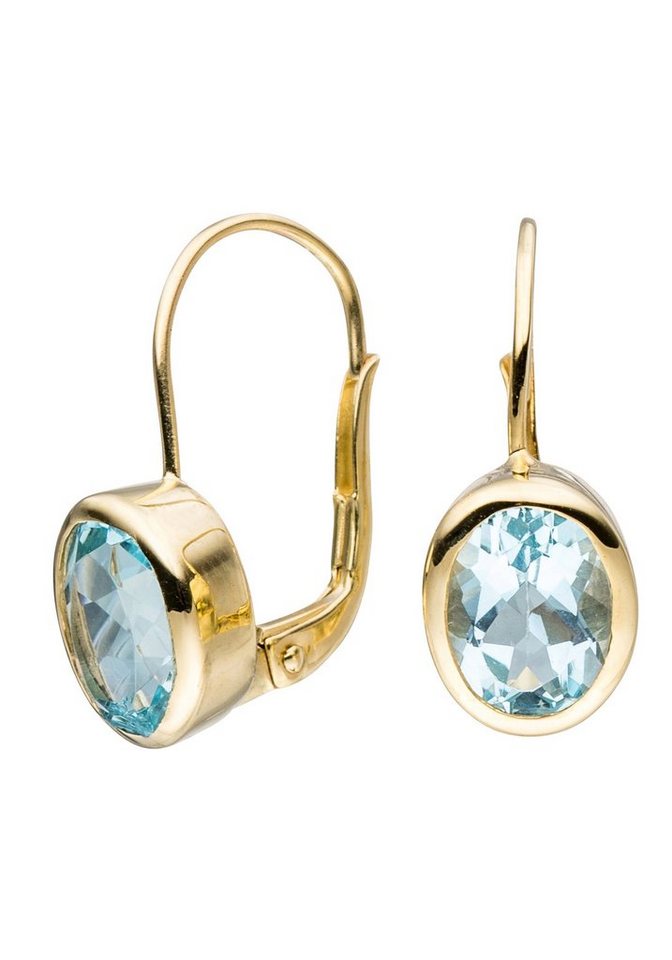 JOBO Paar Ohrhänger Ohrringe mit Blautopas, oval 333 Gold mit Blautopas