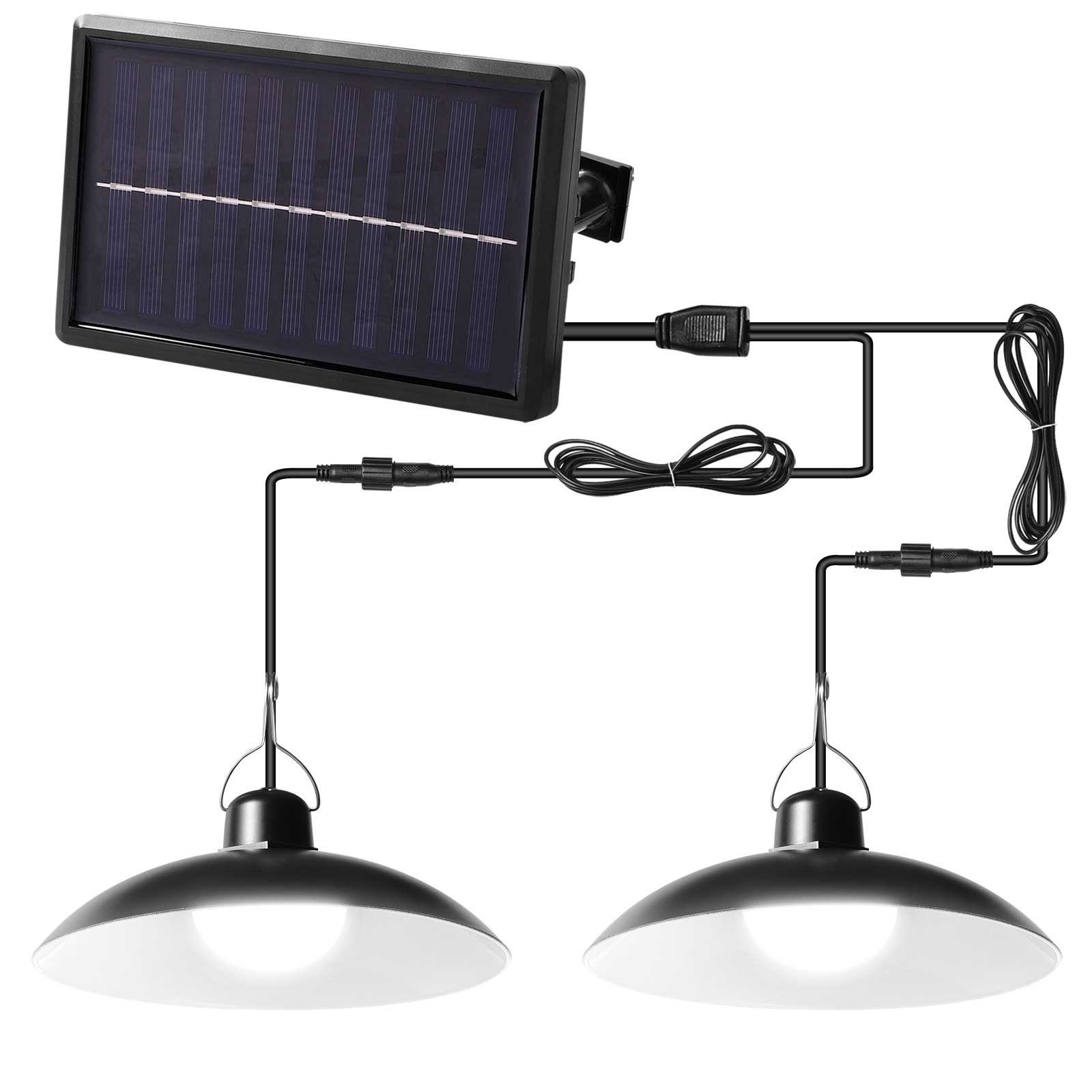 Rosnek LED Solarleuchte Dimmbarer,Wasserdichte, Energiesparende,für Garten Schuppen Garage, 1 Solar panel und 2 Lampe, LED, Warmweiß, Weiß, LED Hängelampe, LED Solar Pendelleuchte, mit Fernbedienung