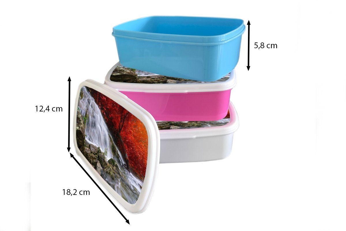 MuchoWow Lunchbox Wasserfall Mädchen, - Wasser - Erwachsene, für rosa Herbst, Kinder, Brotbox Brotdose (2-tlg), Snackbox, Kunststoff Felsen - Kunststoff