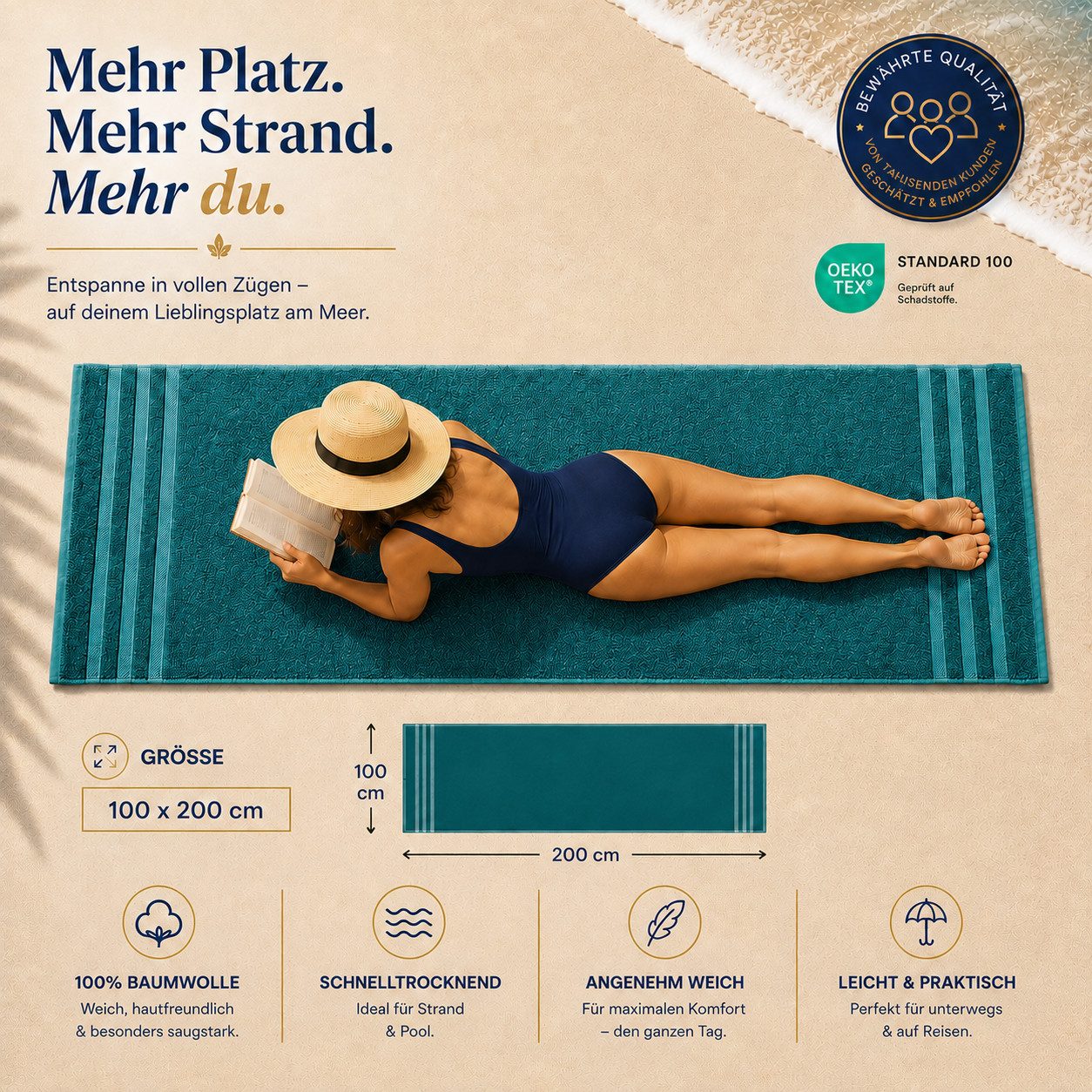 Komfortec Saunatuch 100x200 Extra Große XXL Premium Saunatuch, Unifarben (1-St), extra Große XXL, Schnelltrocknend, Frottee, Weich, Baumwolle – Bild 3 von 5