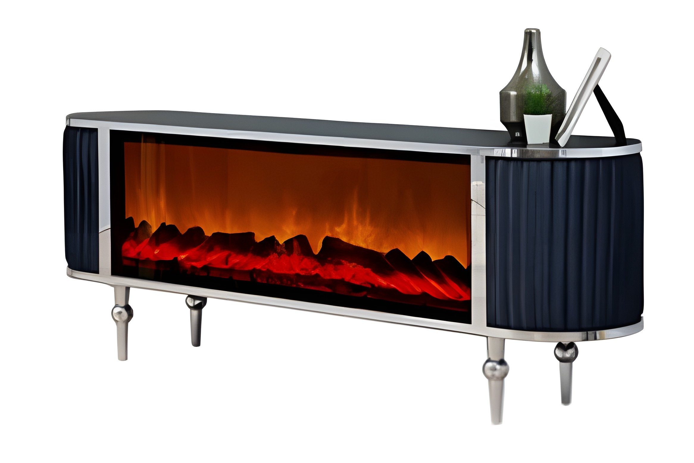 Xlmoebel Lowboard XLMOEBEL TV-Schrank mit LED-Beleuchtung und Kaminimitation (Lowboard, 1 St., 160 x 58 x 40 cm), Made in Europa