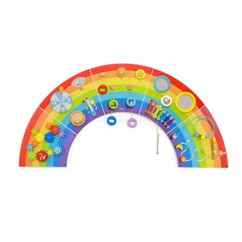 TikTakToo Motorikbrett Motorikwand Motorikbrett Regenbogen Montessori Spielzeug, (Motorikschieber, Spiegel, Formensteckspiel, 5-tlg), aus FSC-Holz, Wandmontage, mit verschiedenem Motorikspielzeug