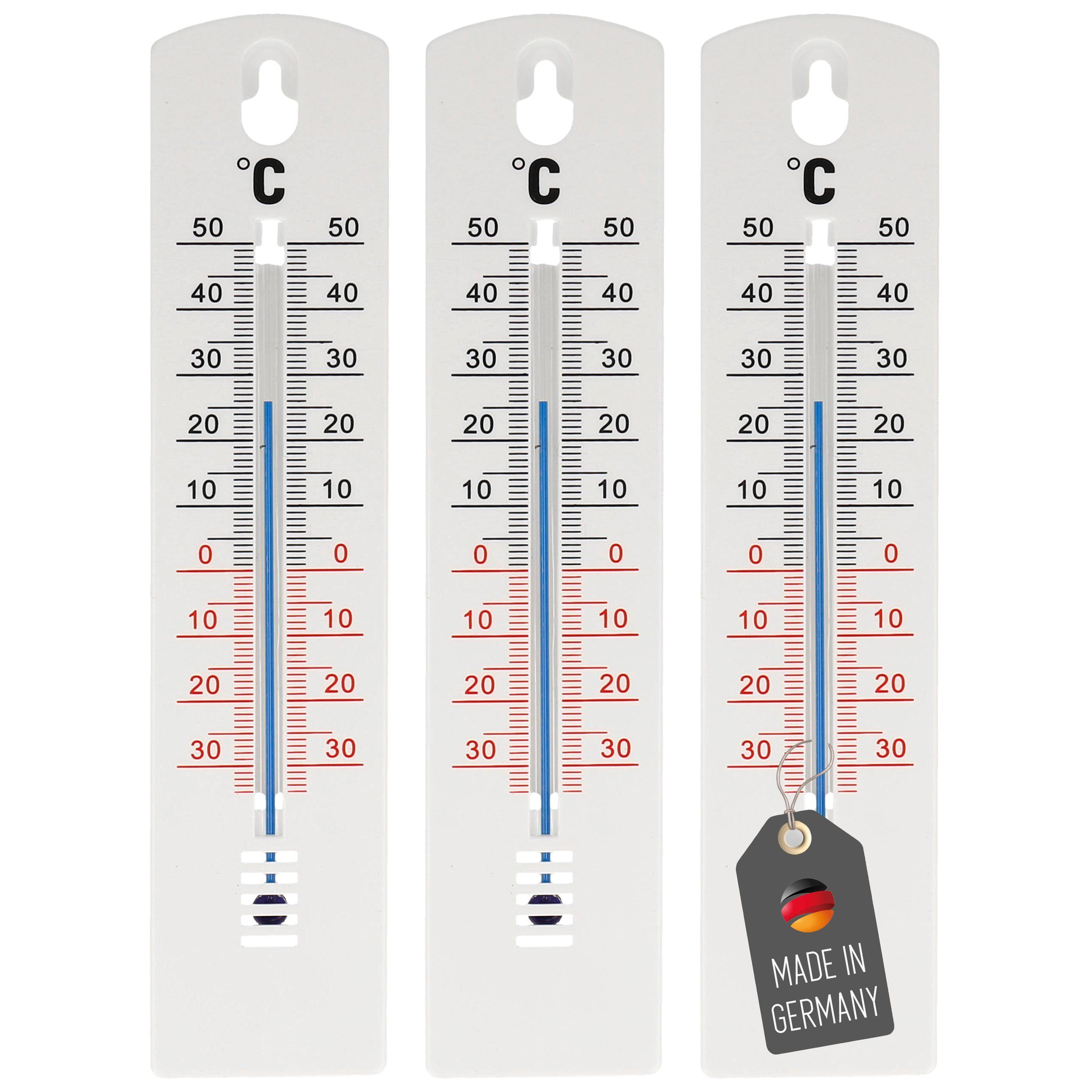 Lantelme Gartenthermometer Set 3 Stück 20cm Außen Garten Thermometer Analog Temperaturmesser, 3-tlg., Kunststoff Auswahl Farbe Weiss oder Schwarz, Temperaturanzeige von -34°C bis +50°C, Innen- Außenthermometer