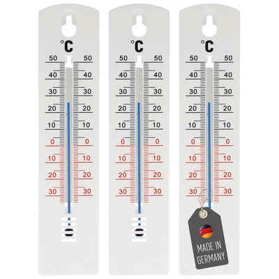 Lantelme Gartenthermometer 3 Stück Gartenthermometer weiß 20 cm, 3-tlg., von -34°C bis +50°C Innen- Außenthermometer