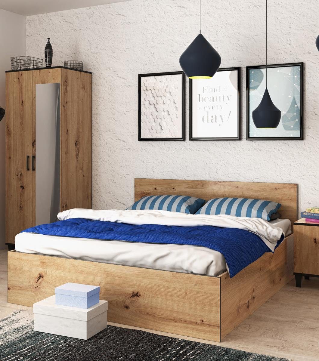 Beautysofa Holzbett C10 (160x200 cm Bett im Loft Stil inklusive Bettkasten), mit Holzrahmen und Lattenrost