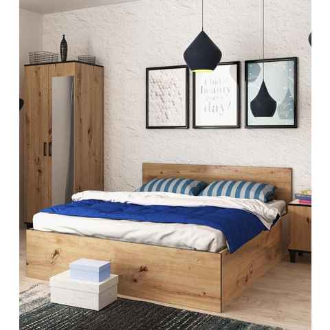 Beautysofa Holzbett C10 (160x200 cm Bett im Loft Stil inklusive Bettkasten), mit Holzrahmen und Lattenrost