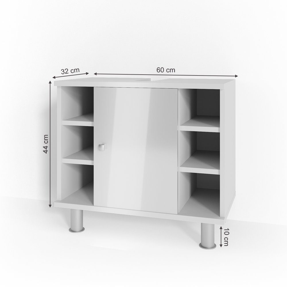 Vicco Waschbeckenunterschrank Fynn, Weiß Hochglanz, 60 x 54 cm (1-St)