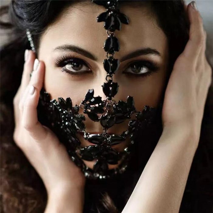 Housruse Verkleidungsmaske Luxuriöse schwarze Kristallmaskendekoration Party-Strass-Zirkon-Maske