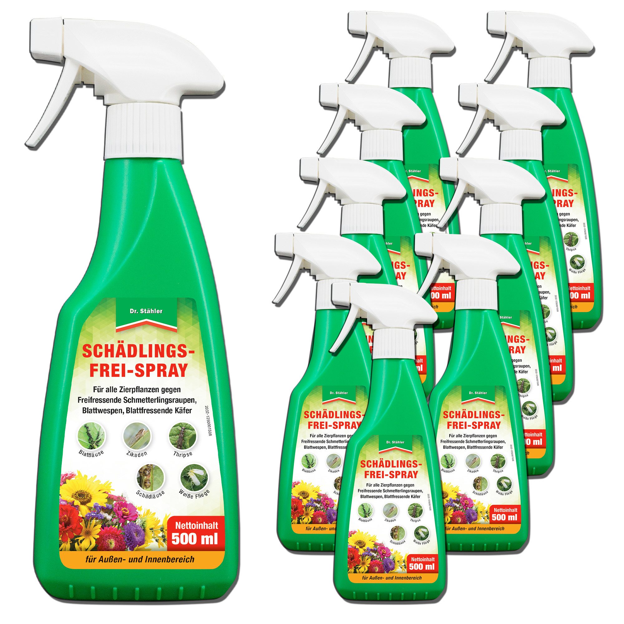 Dr. Stähler Insektenspray Schädlingsfrei-Spray - Effektives Pflanzenschutzmittel gegen Insekten, 500 ml, Effektiver Schutz Einfache Anwendung Ganzjähriger Einsatz Bienenfreundlich, 4-St., 500ml, mit Natur-Pyrethrum & Rapsöl, Vielseitiger Schutz für Zier- und Nutzpflanzen, Anwendungsfertig