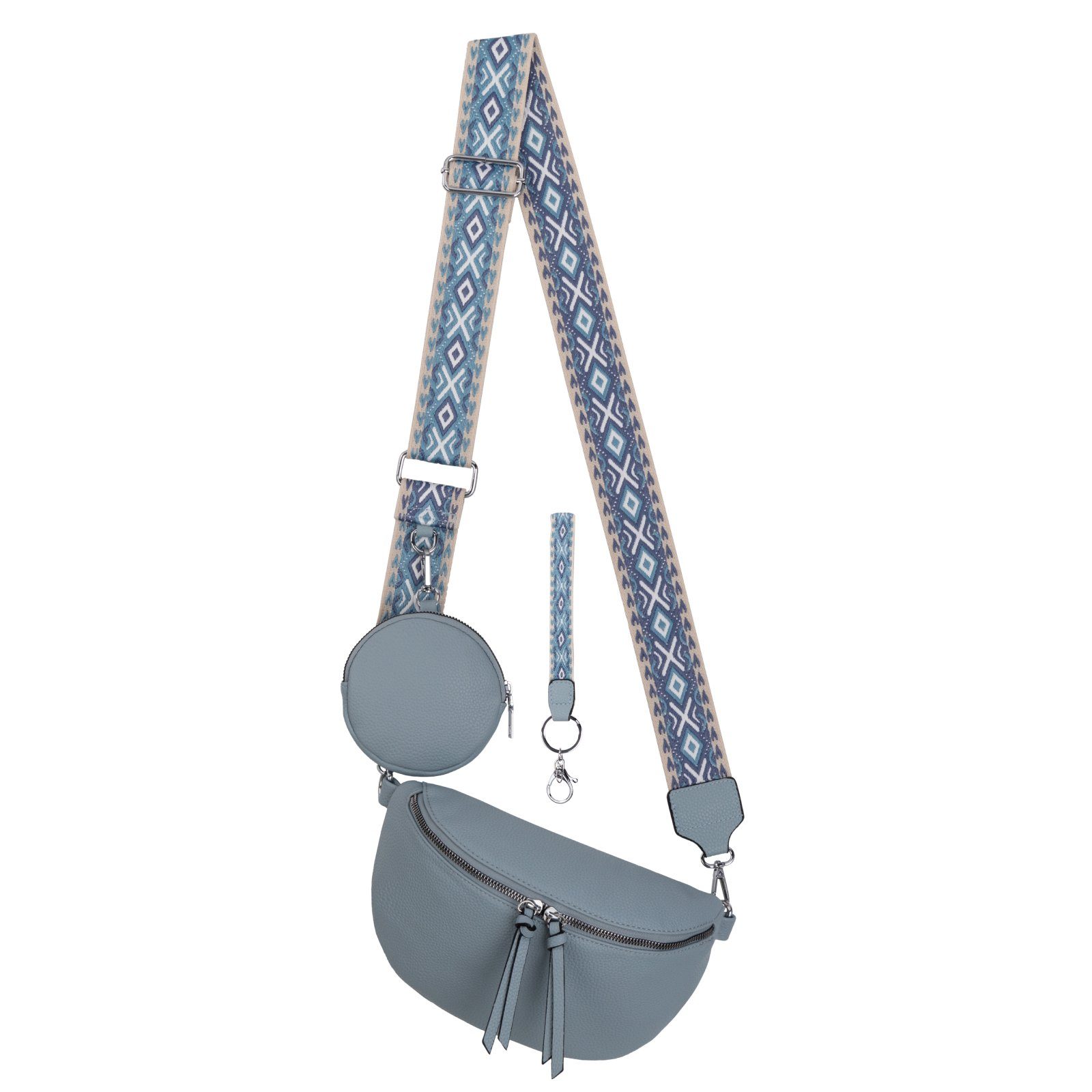 EAAKIE Gürteltasche Bauchtasche Umhängetasche Crossbody-Bag Hüfttasche Kunstleder Italy-D, als Schultertasche, CrossOver, Umhängetasche tragbar L.BLUE
