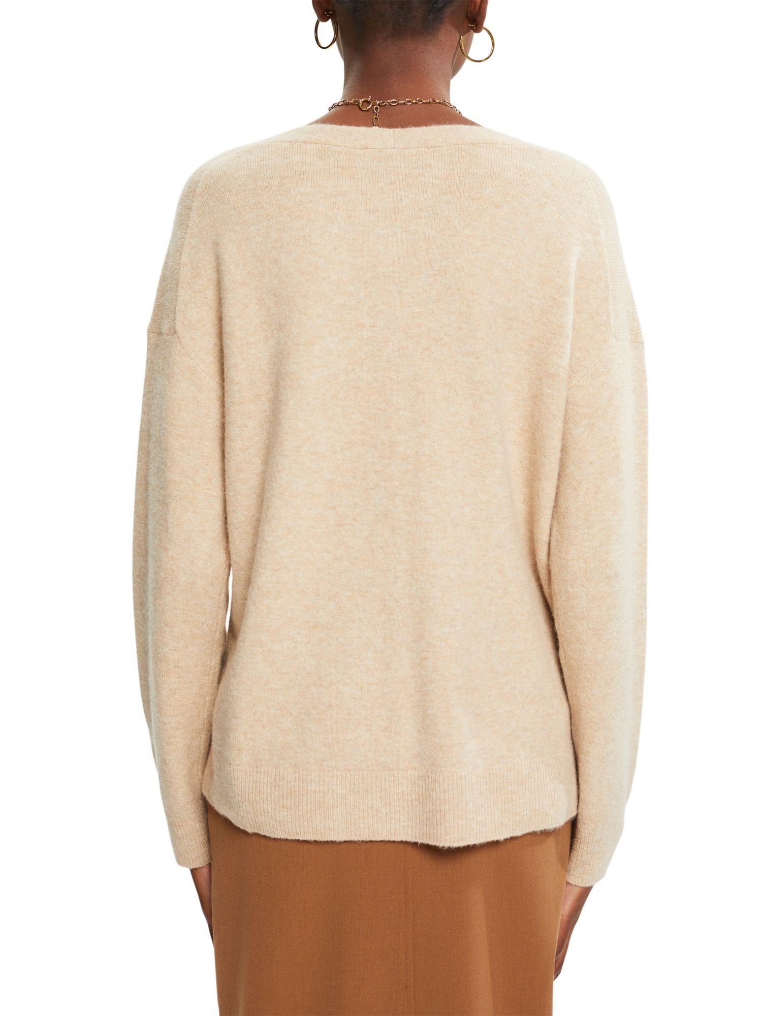 V-Ausschnitt-Pullover Pullover SAND flauschiger Wolle: Esprit Mit
