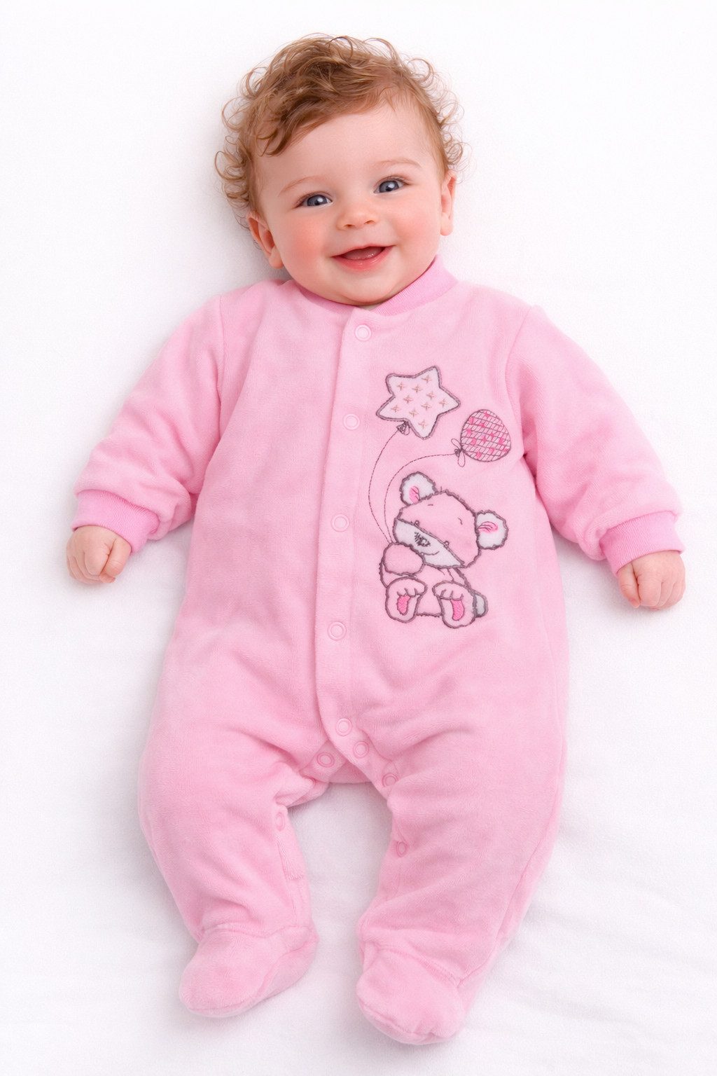 Strampler Overall Baby Anzug aus Velours Einteiler für Mädchen in Rosa