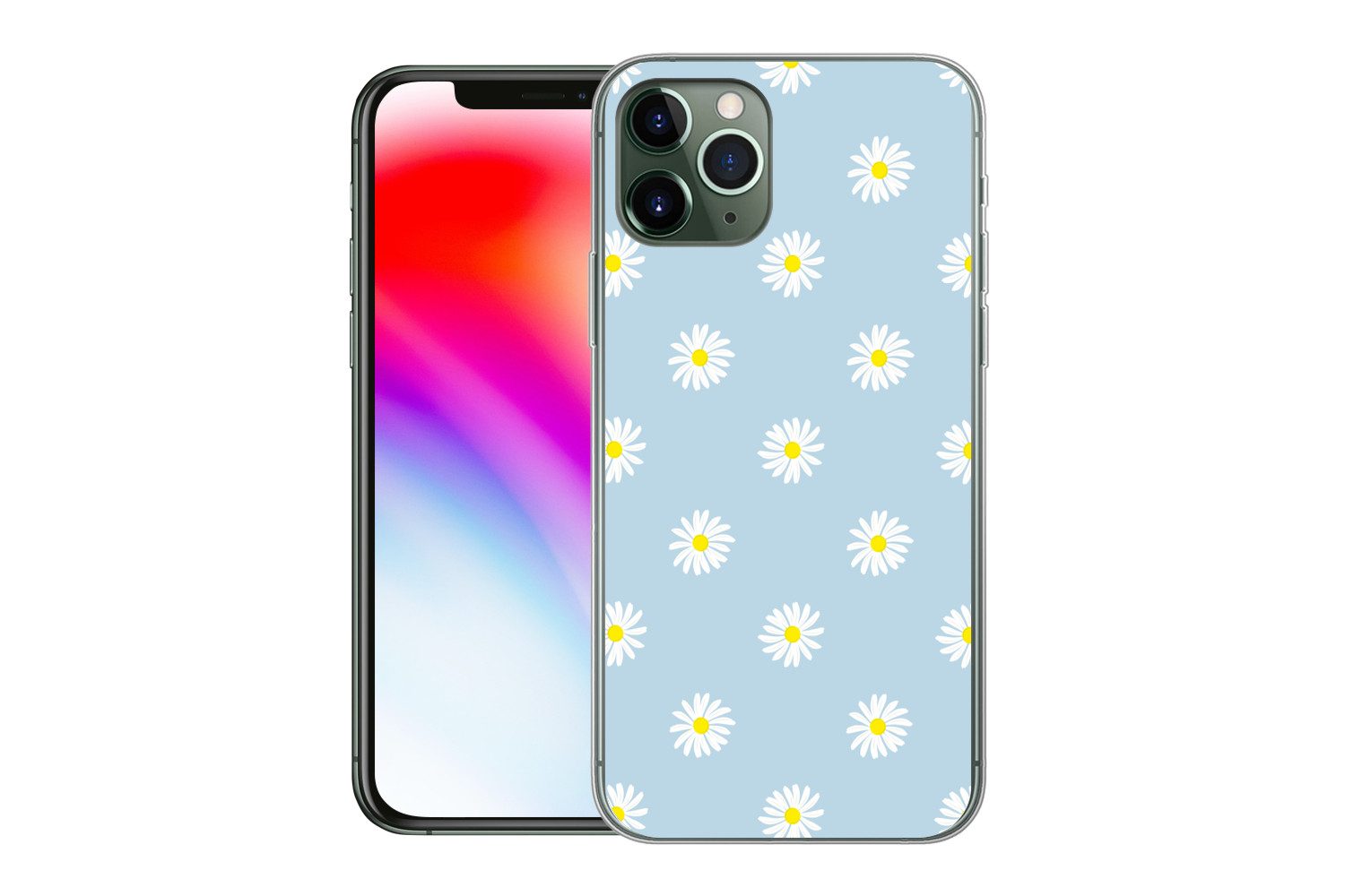 MuchoWow Handyhülle für Apple iPhone 11 Pro Gänseblümchen - Pastell - Weiß - Blau - Blumen, Smartphone-Bumper, Print, Handy Schutzhülle Dünn