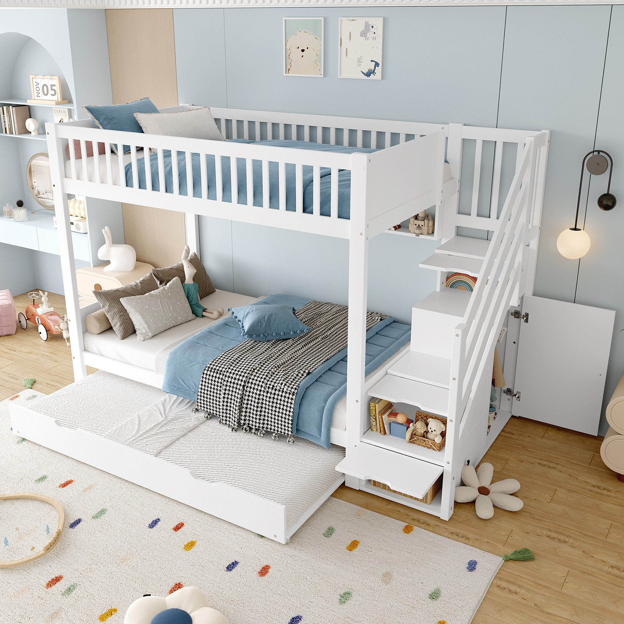 HAUSS SPOLE Etagenbett 90x200cm mit Ausziehbett, Regal, Kleiderschrank, Sta günstig online kaufen