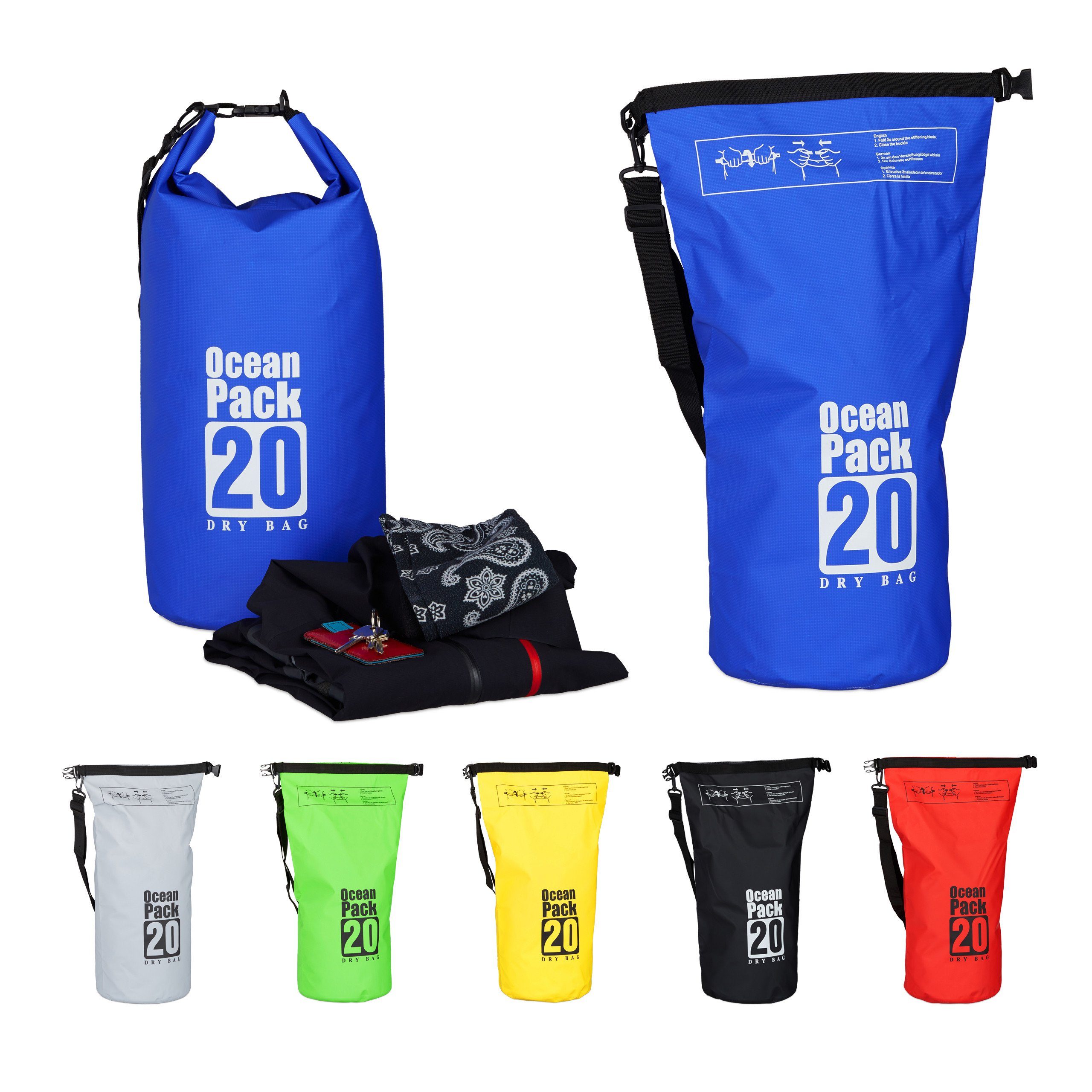 relaxdays Packsack Ocean Pack 20L wasserdicht, blau günstig online kaufen