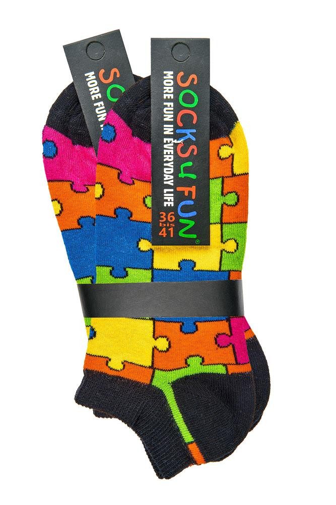 Socks 4 Fun Sneakersocken mit buntem Puzzlemotiv (2 Paar) buntes Puzzle Motiv