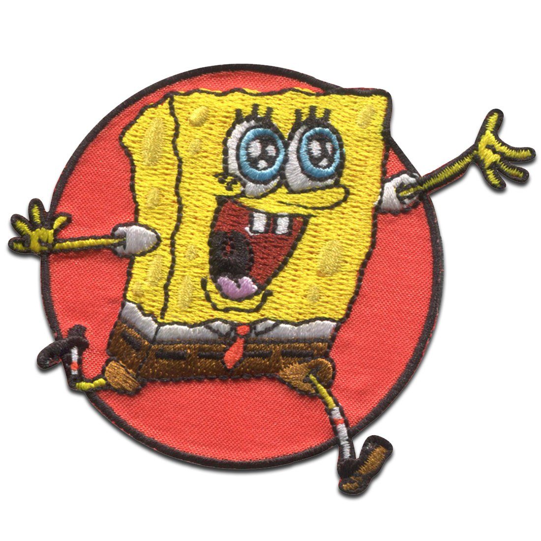 Spongebob Schwammkopf Aufnäher Bügelbild, Aufbügler, Applikationen, Patches, Flicken, zum aufbügeln, Polyester, SpongeBob Schwammkopf © rot gestickt - Größe: 6,4 x 7,6 cm