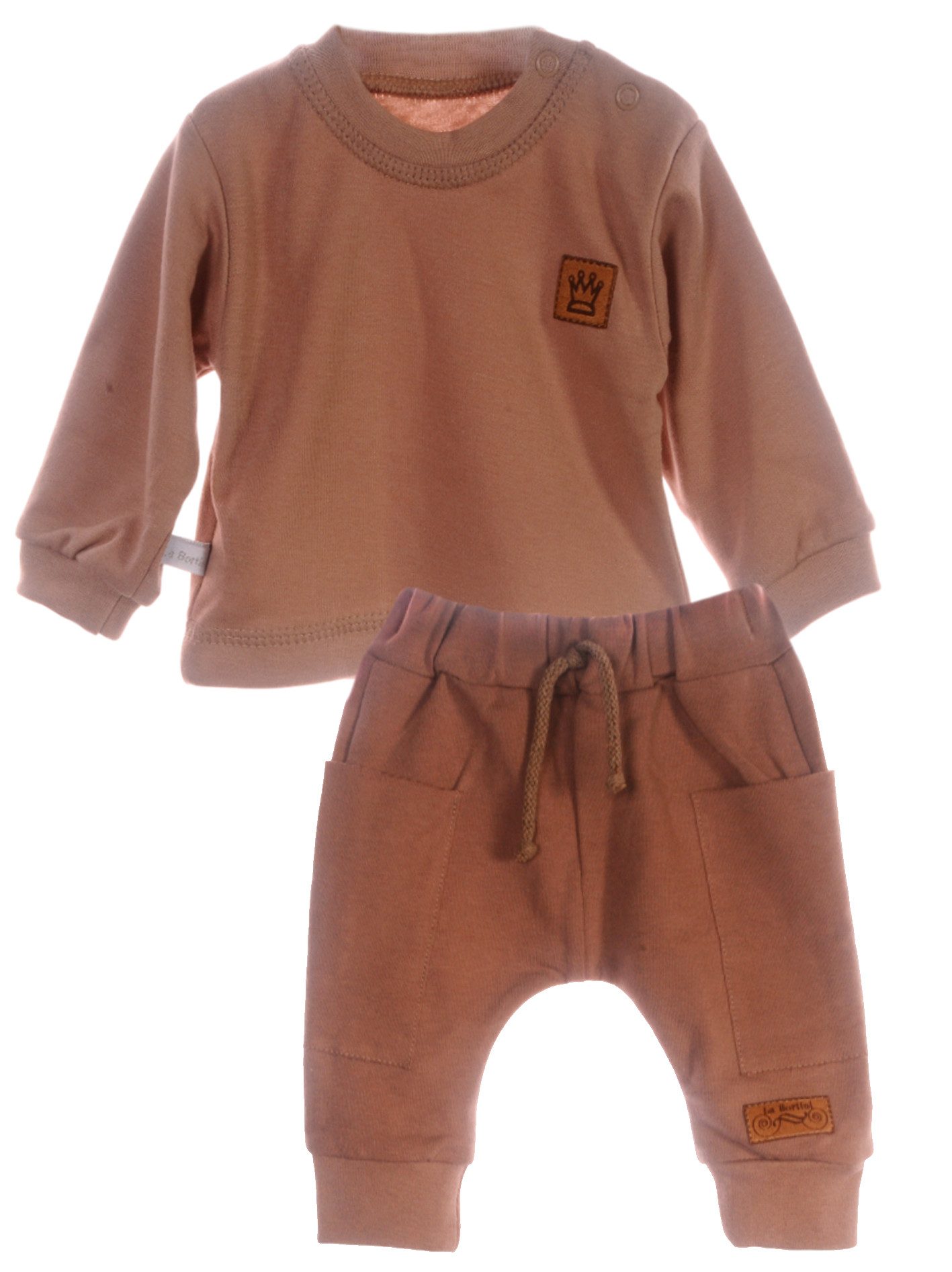 La Bortini Jogginganzug Baby Anzug Langarmshirt Hose Set in Braun Erstlingsset (Shirt langarm, Hose mit Gummizug), neutral, unisex, 50 56 62 68 74 80, Erstlingsanzug