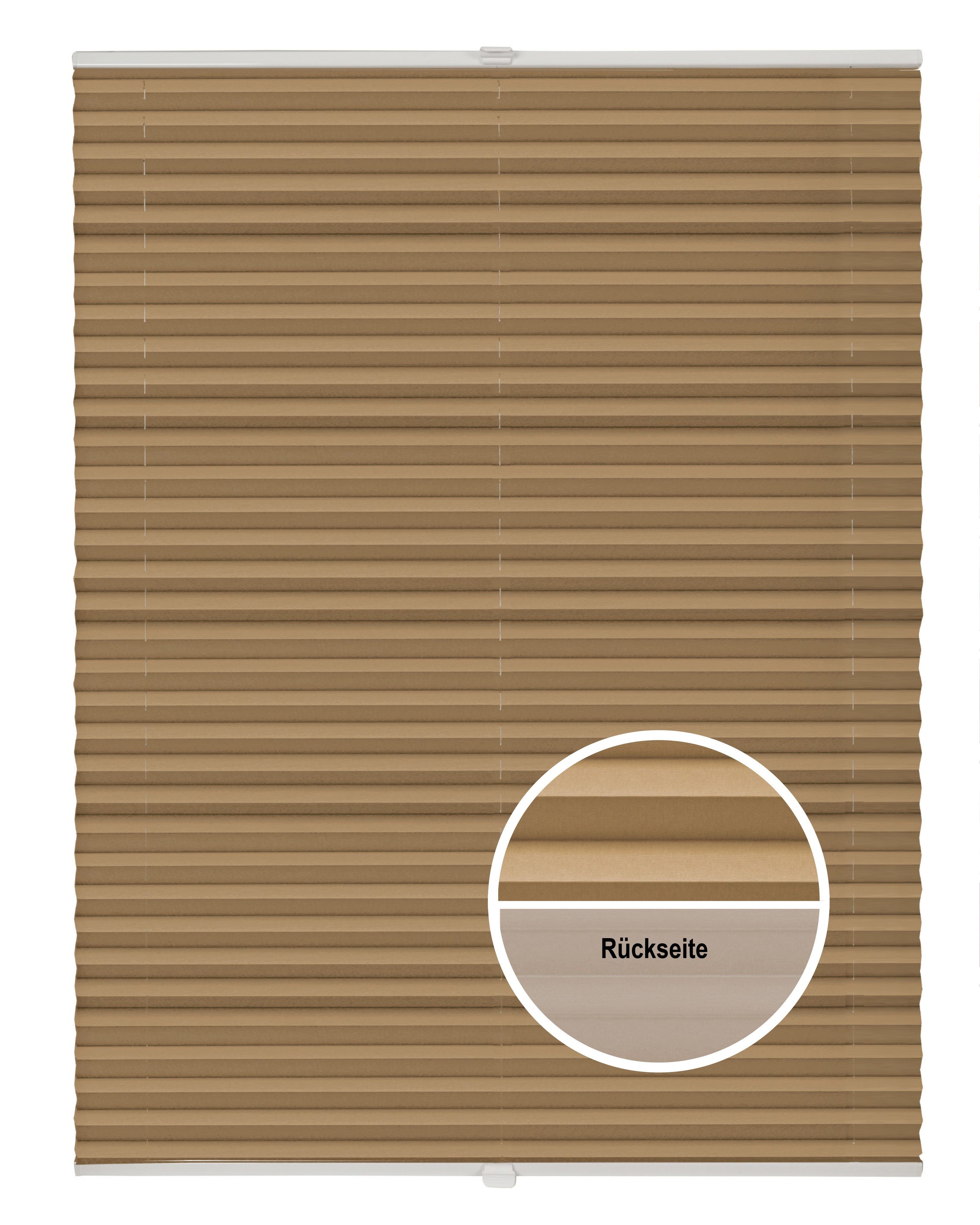 Plissee Basic Thermo, ondeco, ohne Bohren, verspannt, Klemmträger mit Feststellschraube Cappuccino