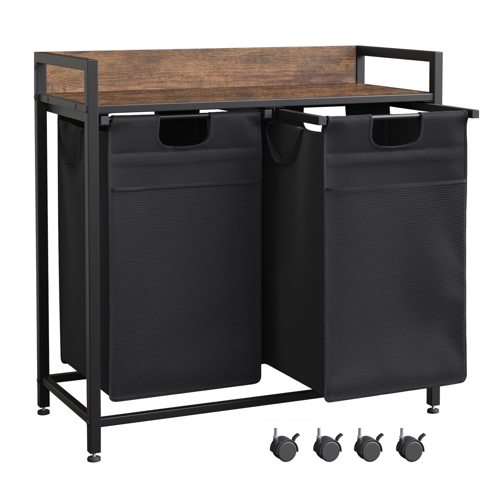 Mondeer Wäschekorb Metallgestell Wäschesammler (2 St., 2x50L), mit 2 abgetrennten Säcken, mit Ablage & austauschbaren Rollen