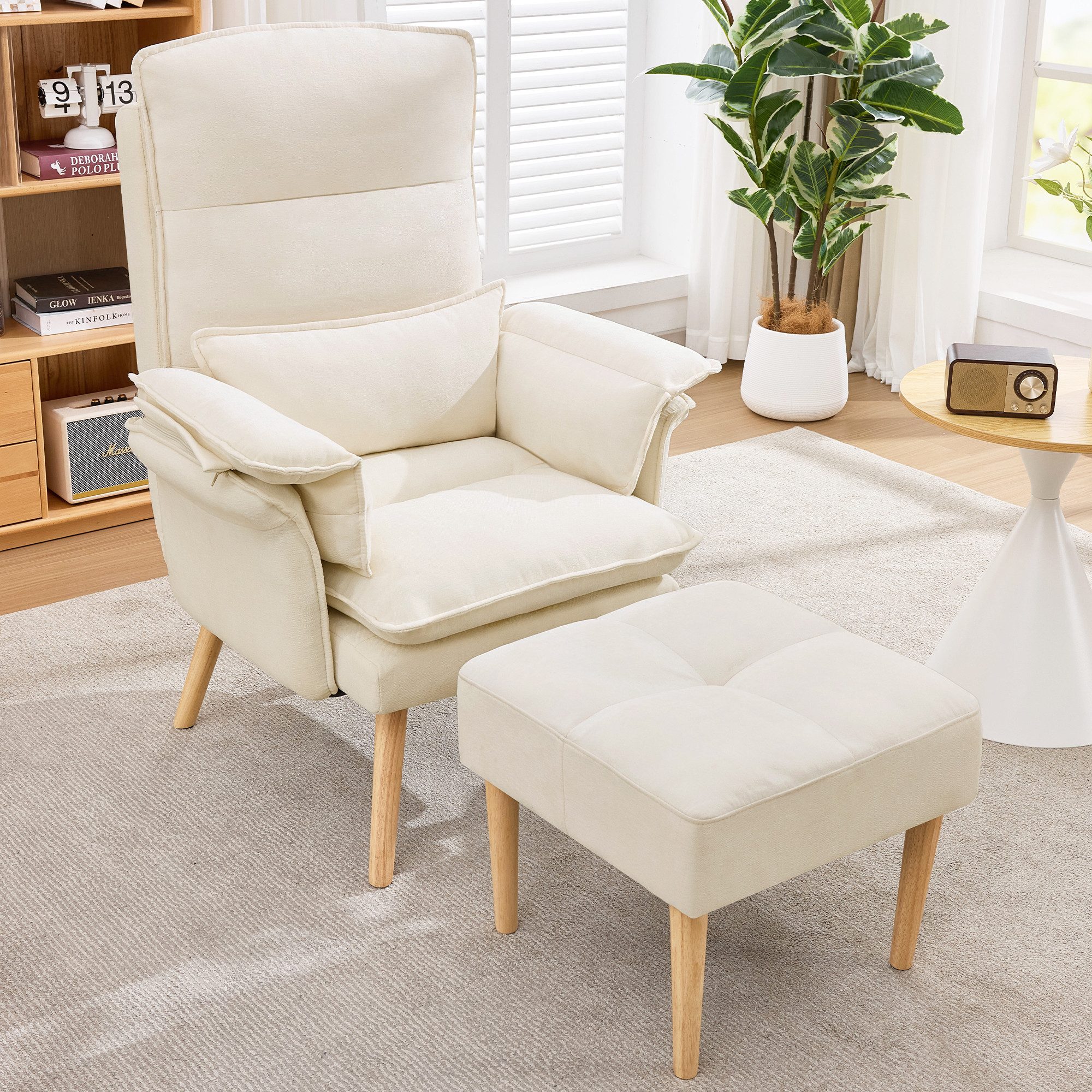 HAUSS SPOLE Relaxsessel mit Fußhocker,Liegesessel Lesesessel mit verstellbarer Rückenlehne (Fernsehsessel Polstersessel mit 5-fach verstellbarer Rückenlehne mit Liegefunktion), Lesesessel Loungesessel mit Fußhocker und verstellbarem Fußgleiter