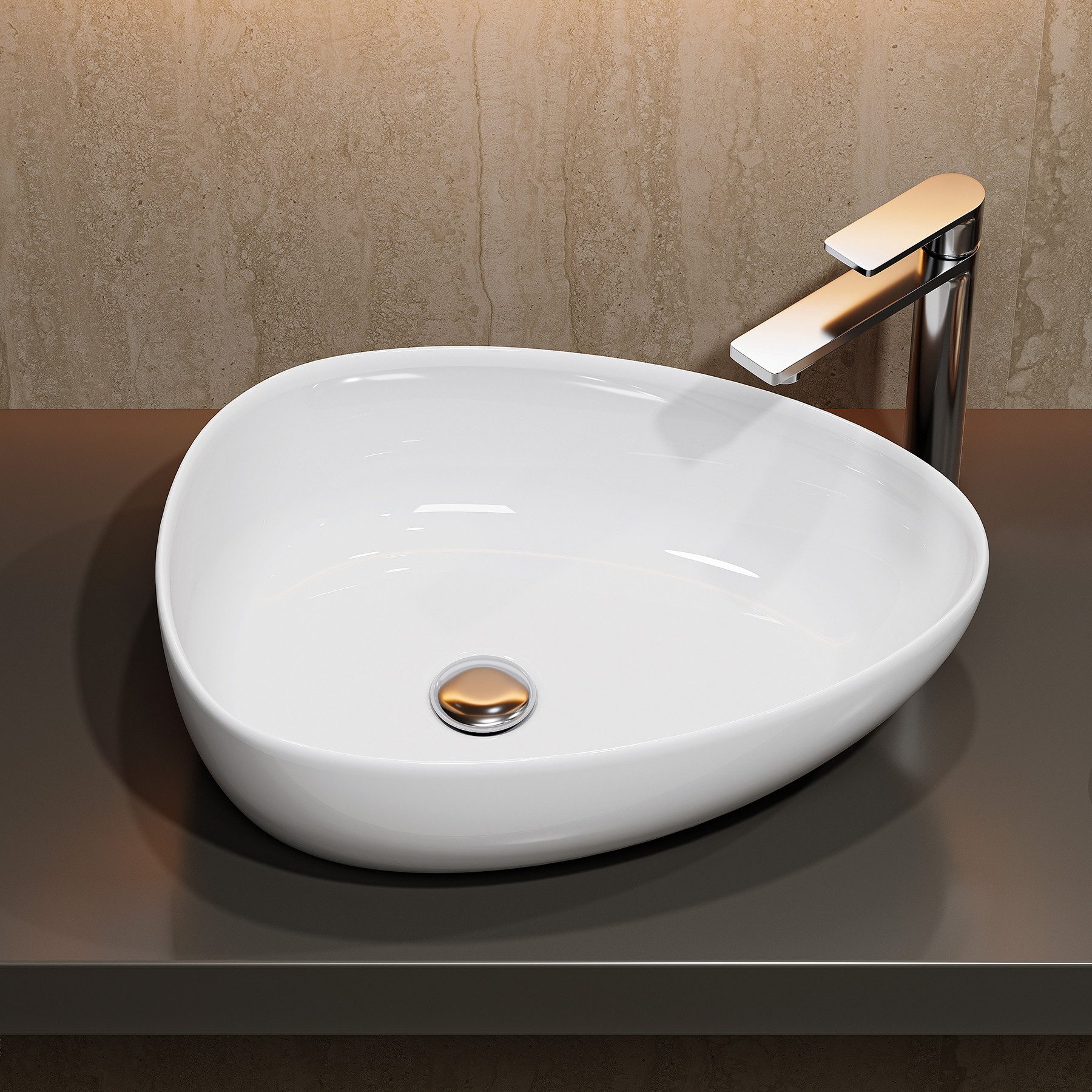 HOROW Waschbecken Aufsatzwaschbecken, Handwaschbecken ohne Hahnloch, ultradünner Rand (Badezimmer Aufsatzwaschbecken, ohne Hahnloch und Überlauf), leichte Reinigung, ohne Überlauf und Hahnloch