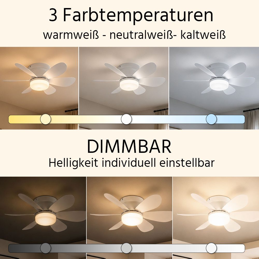 EGLO LED Deckenleuchte CLOVELLY, CCT - über Fernbedienung, Fernbedienung, Infrarot inkl., Ventilatorfunktion, LED fest integriert, Neutralweiß, Kaltweiß, Warmweiß, LED Ventilator mit Beleuchtung - in weiß - Ø52cm - 3 Geschwindigkeiten