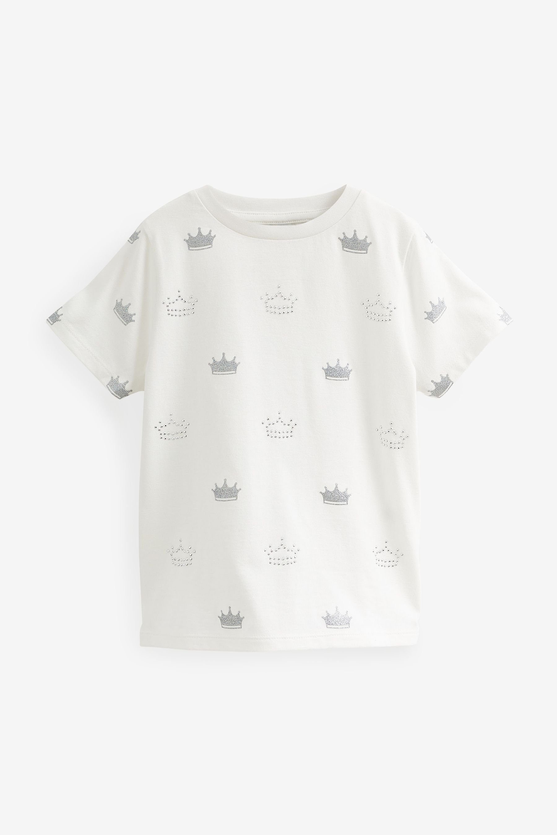 Next T-Shirt Crown T-Shirt (1-tlg) Ecru White Glitter